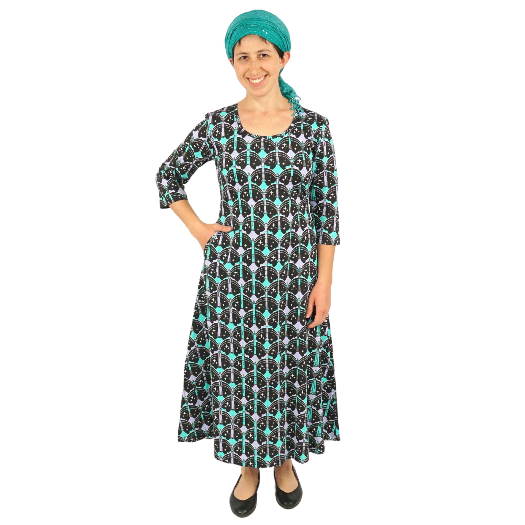 Rockets Galore 3/4th Sleeves Midi Dress (No Waist Seam)