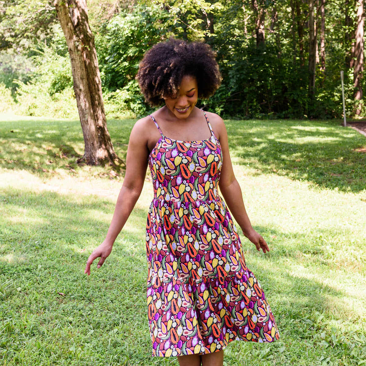 Tropical Fruits Dress with Pockets