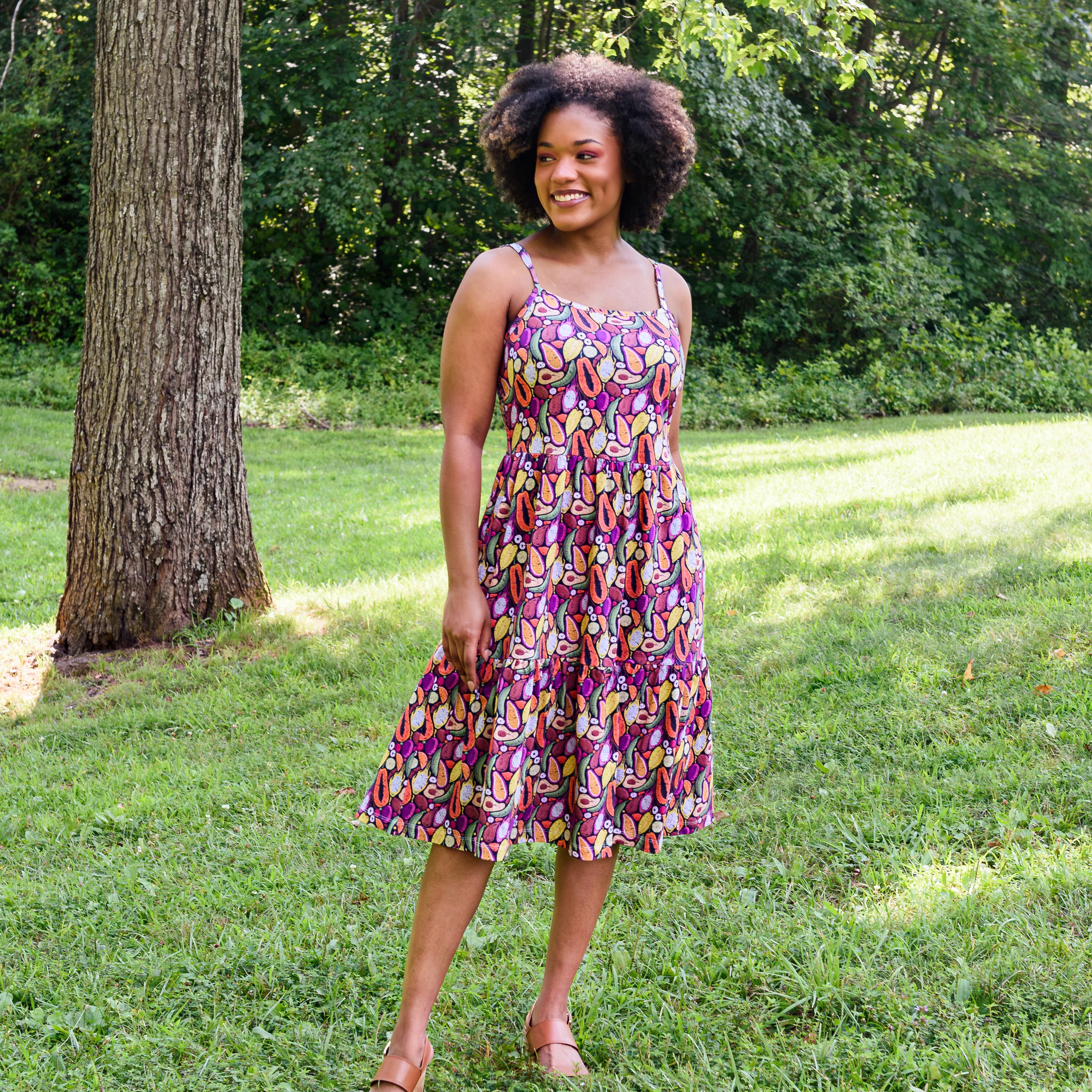 Tropical Fruits Dress with Pockets
