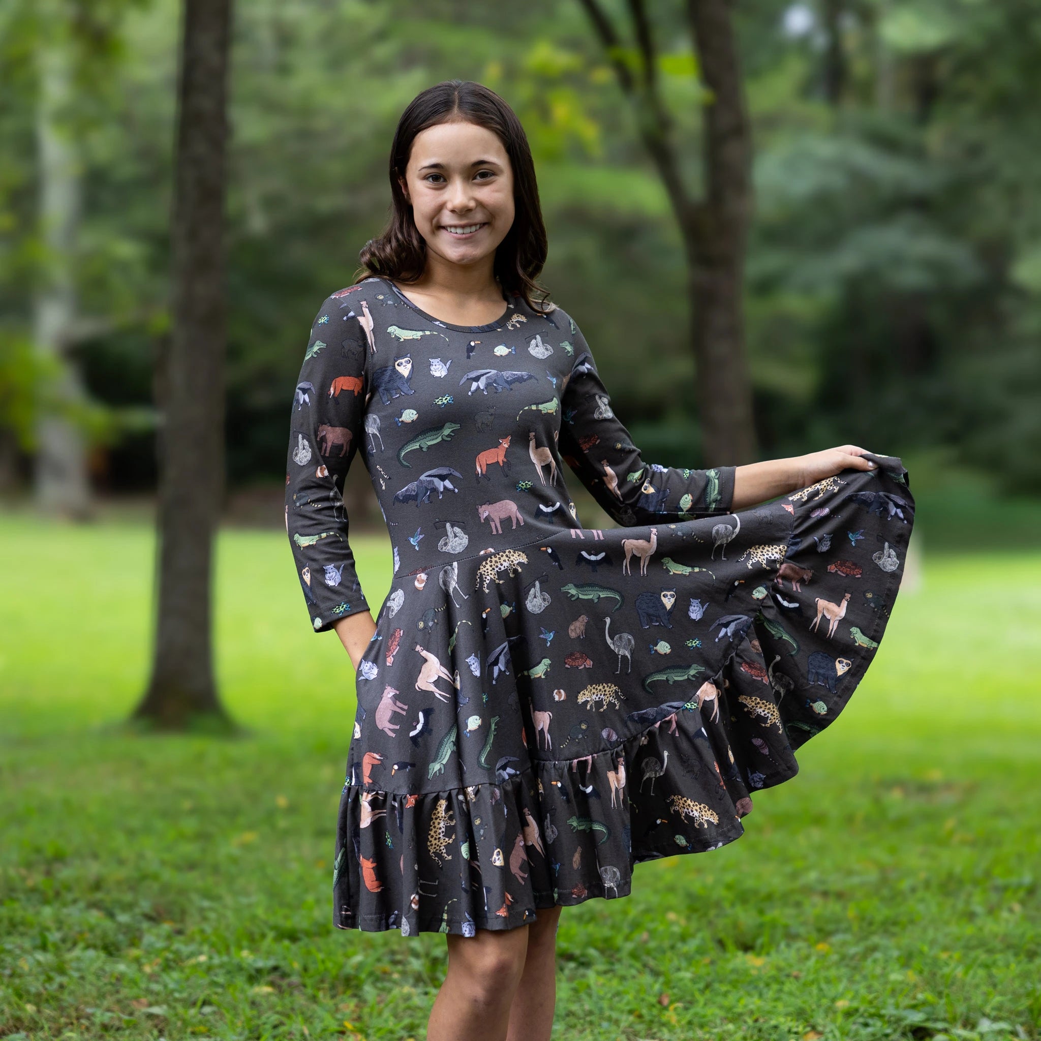 Safari Kids 3/4th Sleeve Twirl Dress with Frill