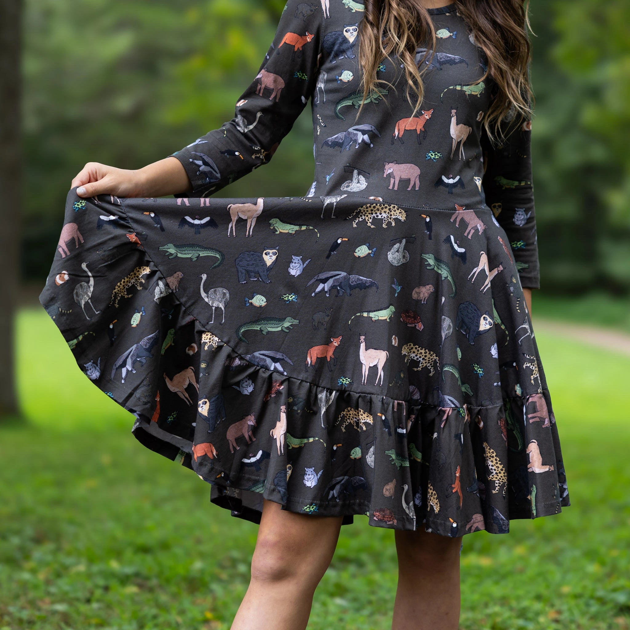 Safari Kids 3/4th Sleeve Twirl Dress with Frill