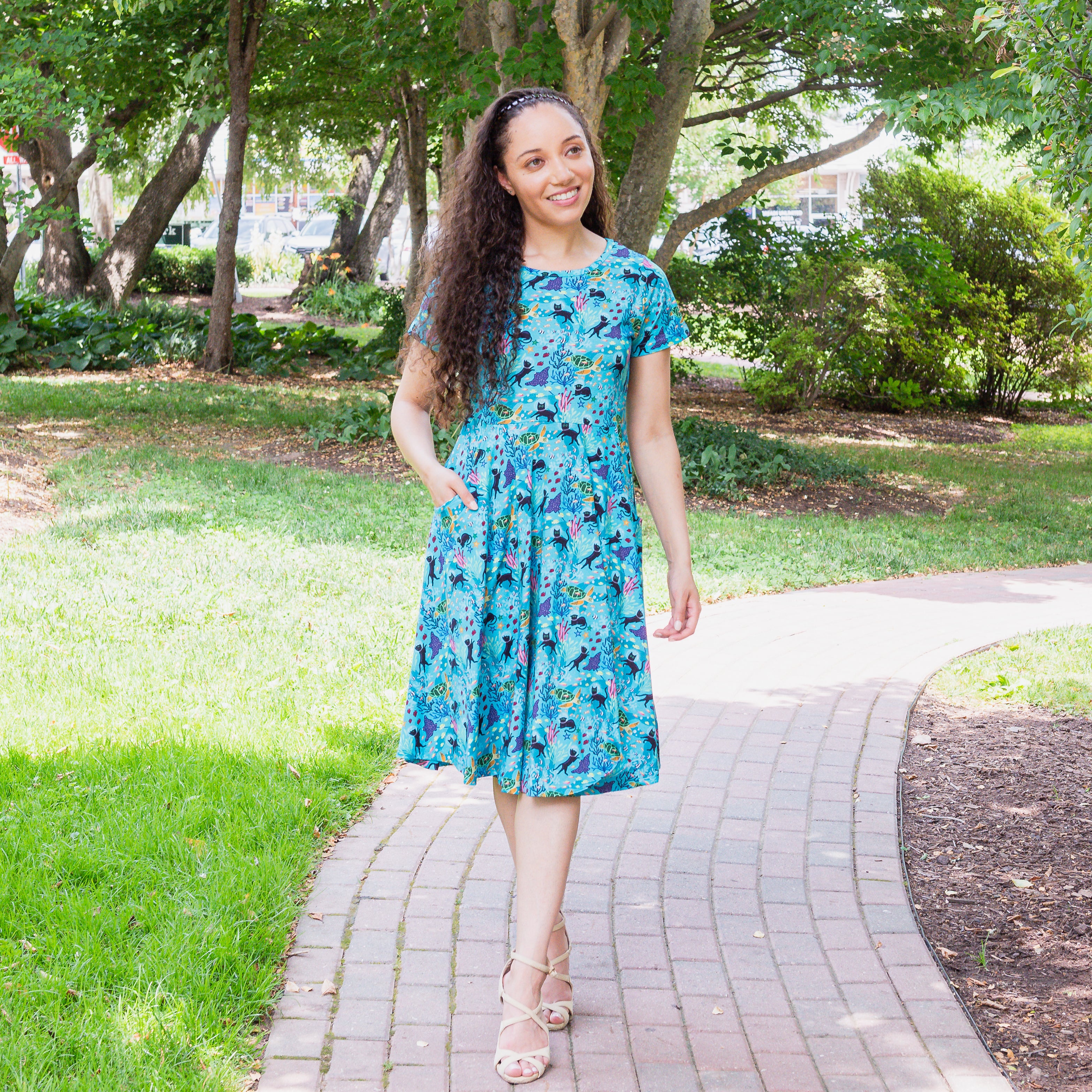 Seabed Exploration Petite Twirl Dress with Pockets