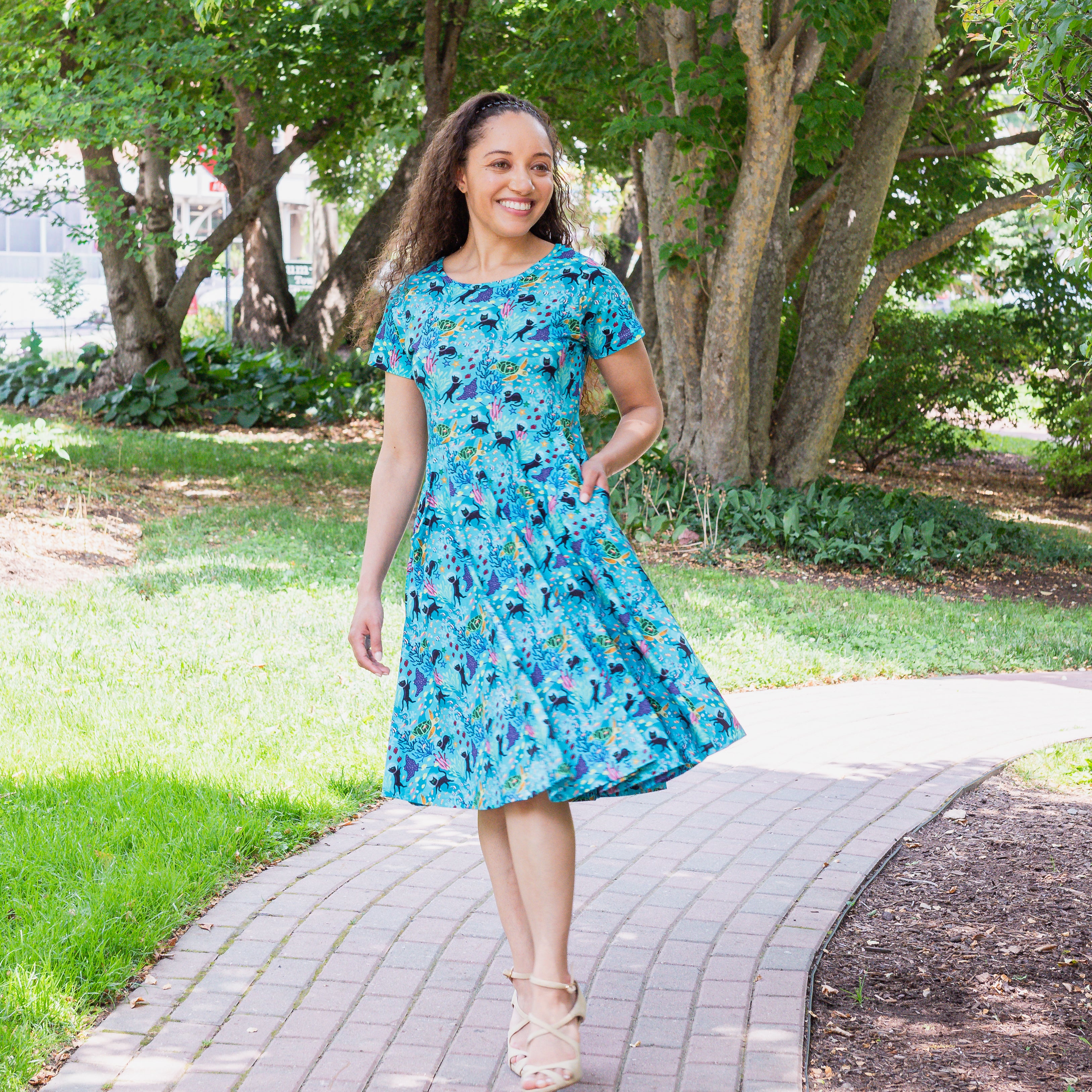 Seabed Exploration Petite Twirl Dress with Pockets