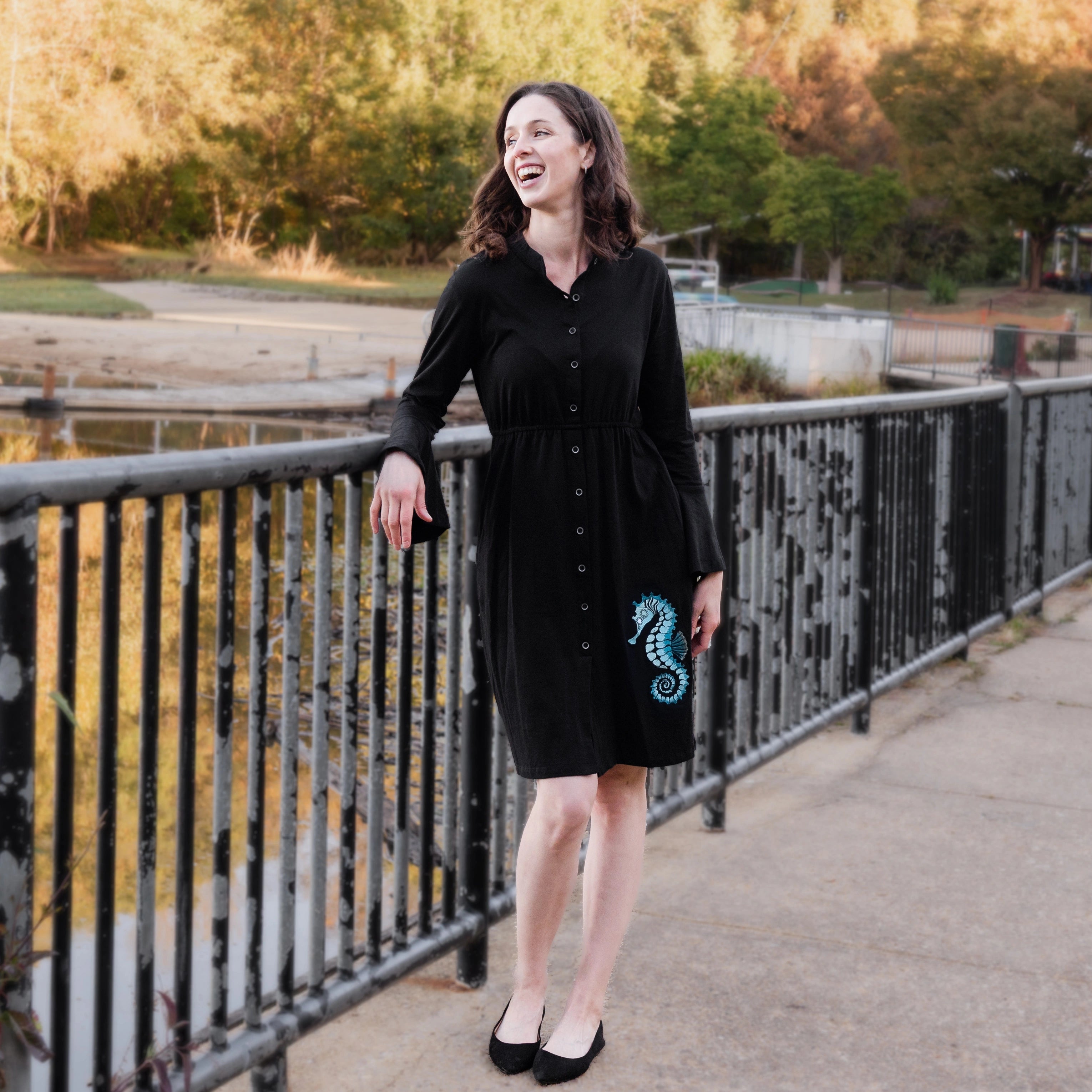 Seahorse Button-Up Dress (With Waist Seam)