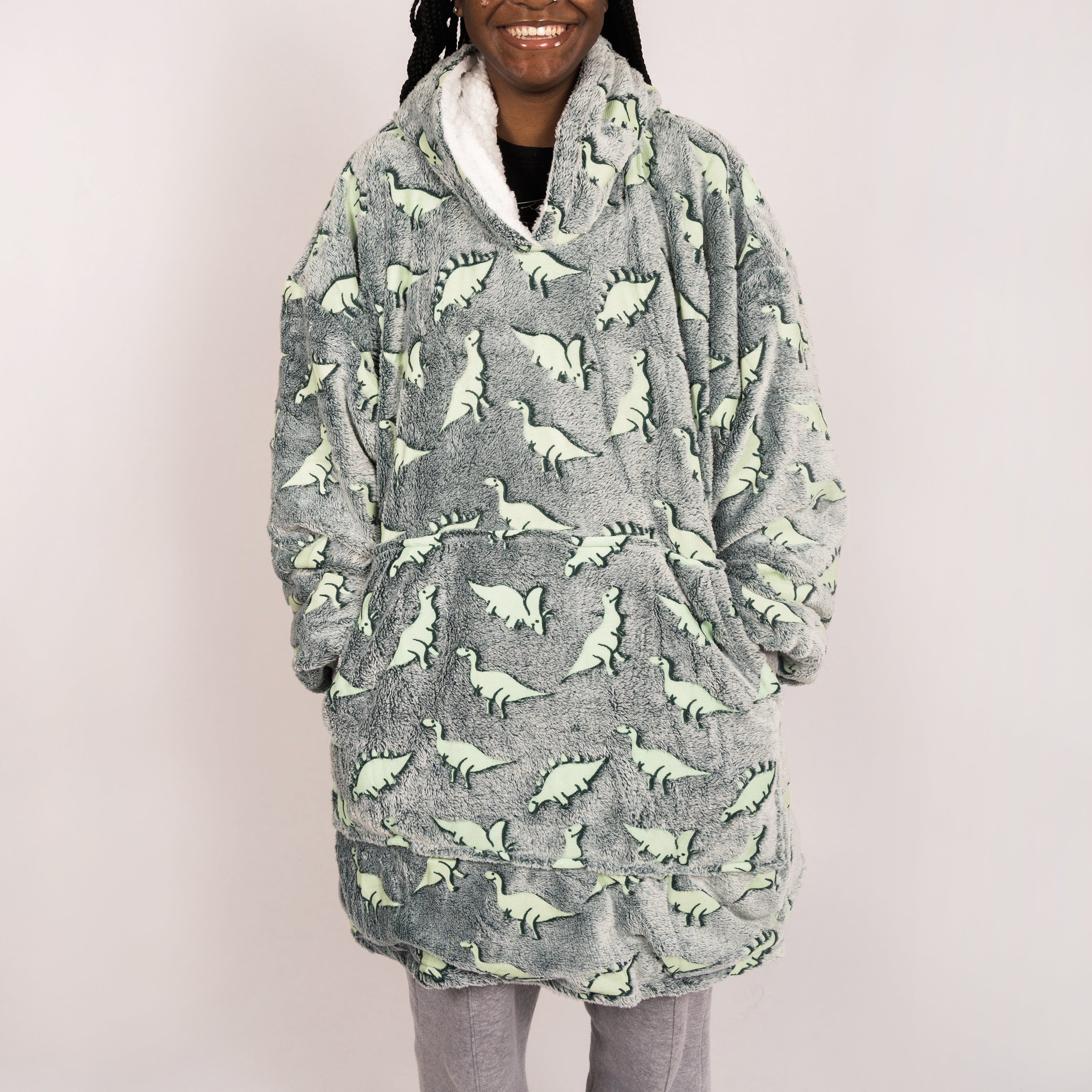 Dino Plushie with Dinosaurs Adults Blanket Hoodie