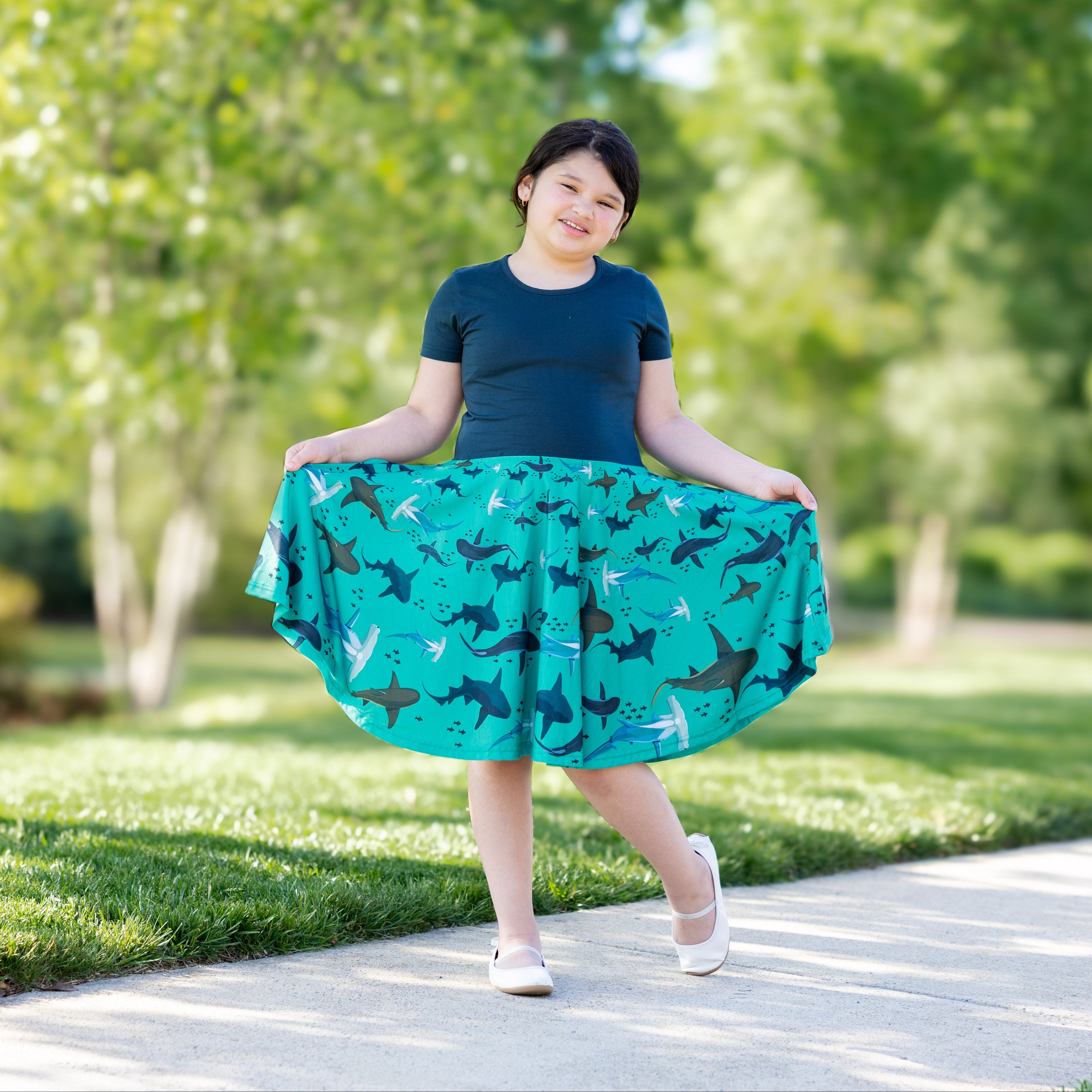 Shark Circles Kids Twirl Dress