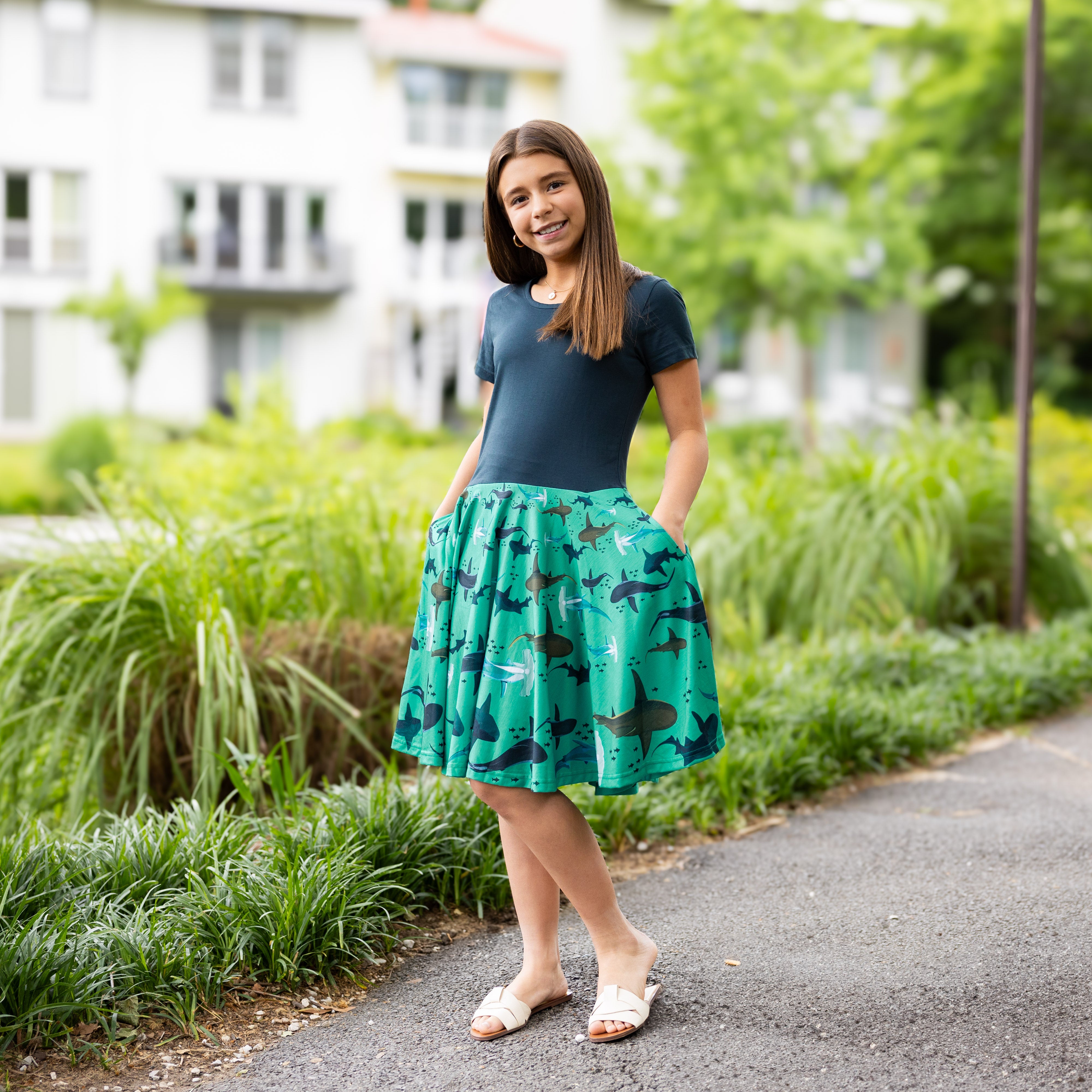 Shark Circles Kids Twirl Dress