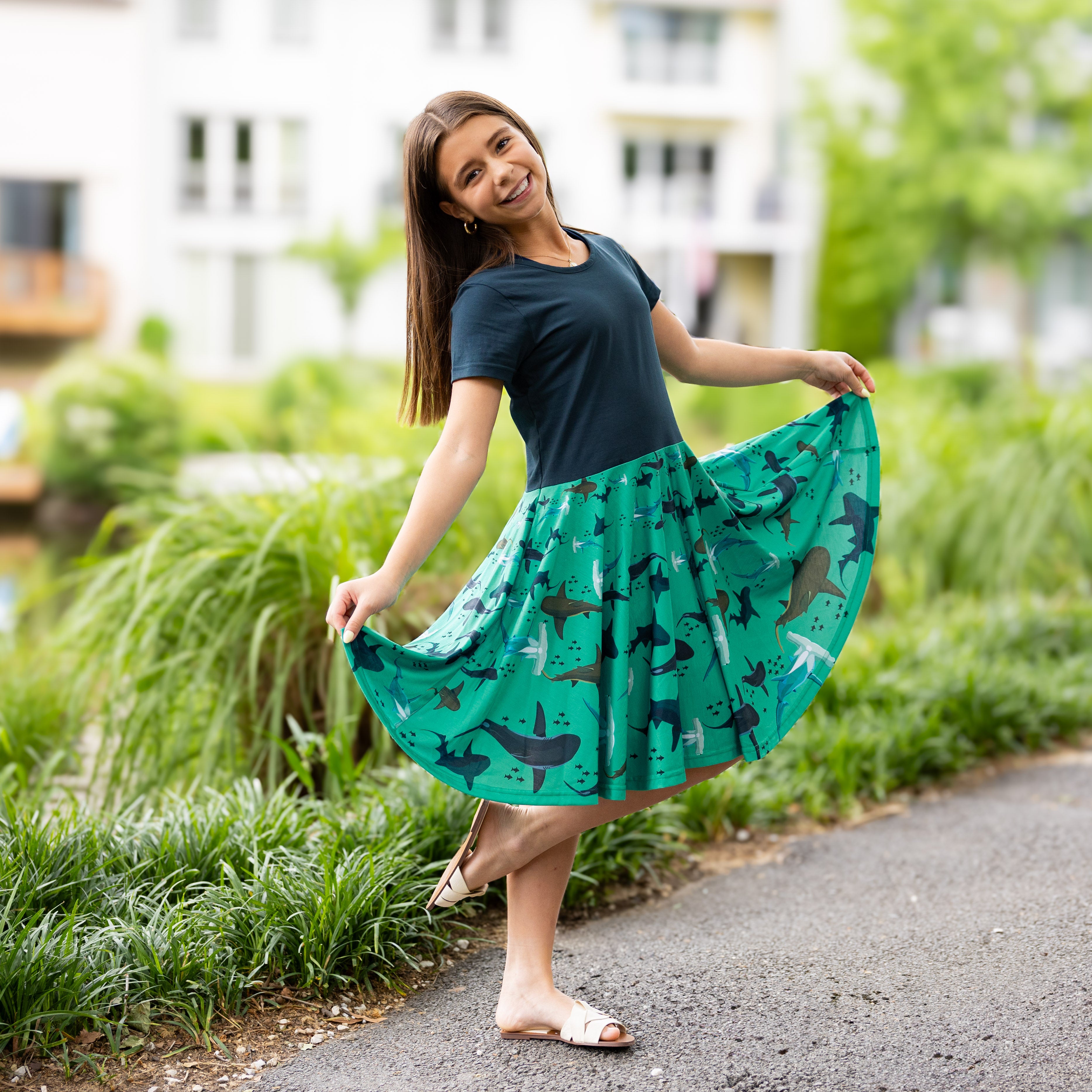Shark Circles Kids Twirl Dress