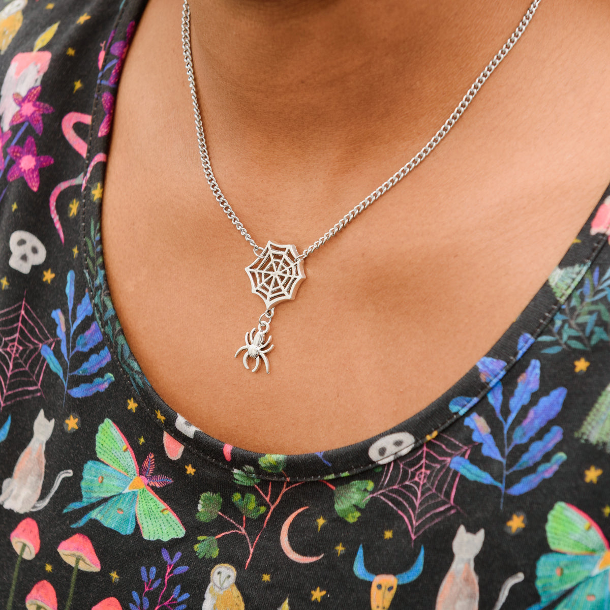 Web & Spider Stainless Steel Necklace