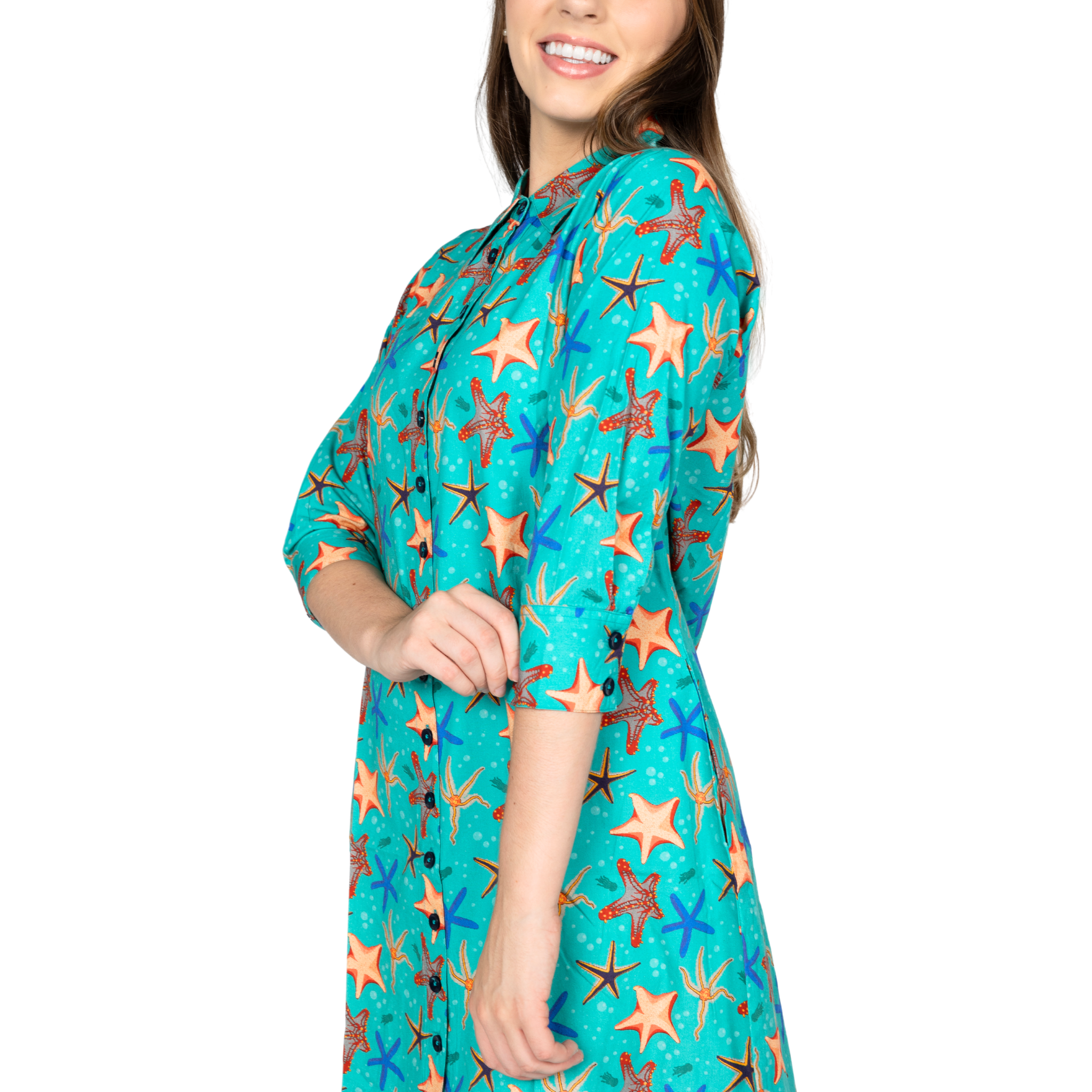 Starfish 3/4th Sleeves Button-Up Dress