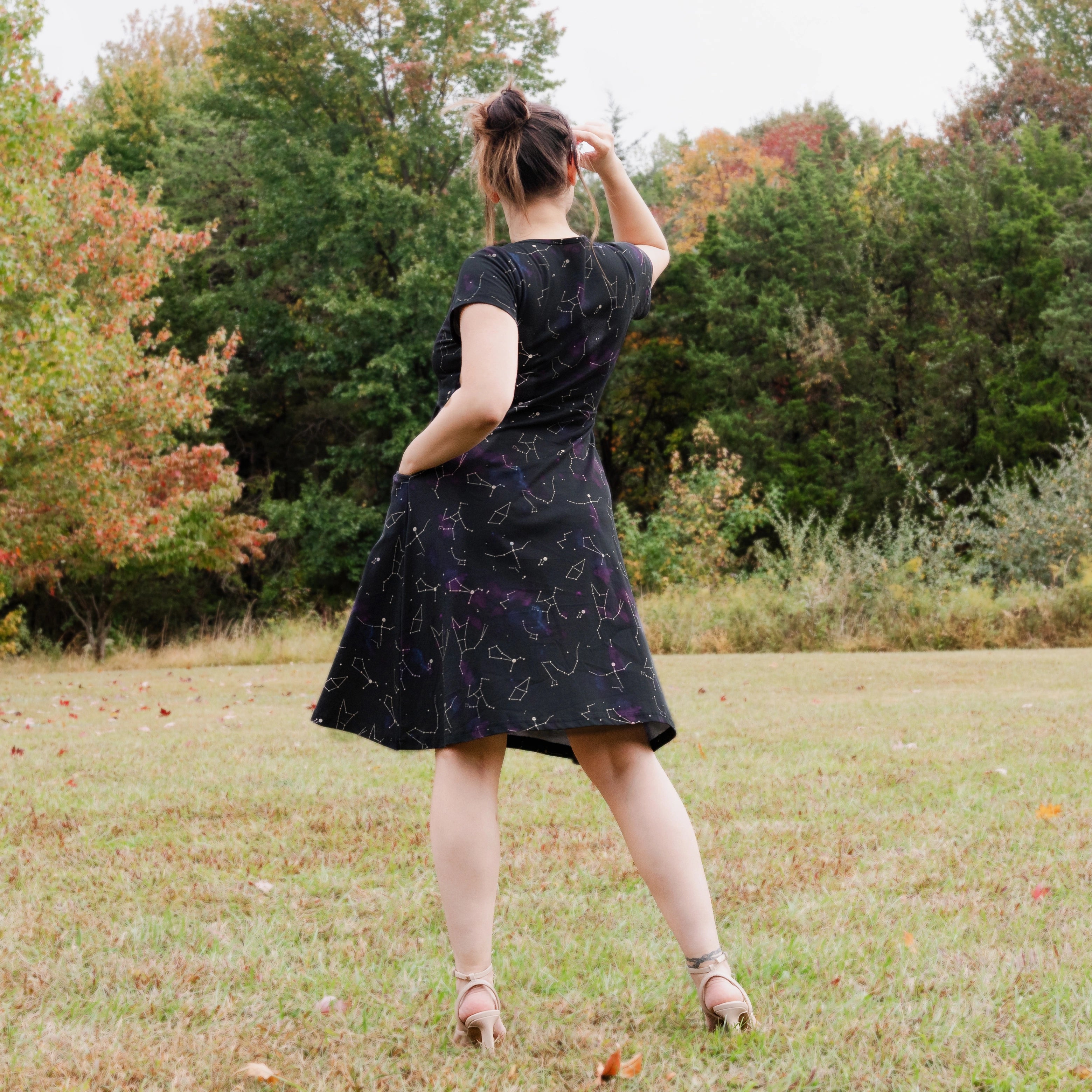 Stardust Symphony Glow-in-the-Dark Petite A-Line Dress (With Waist Seam)