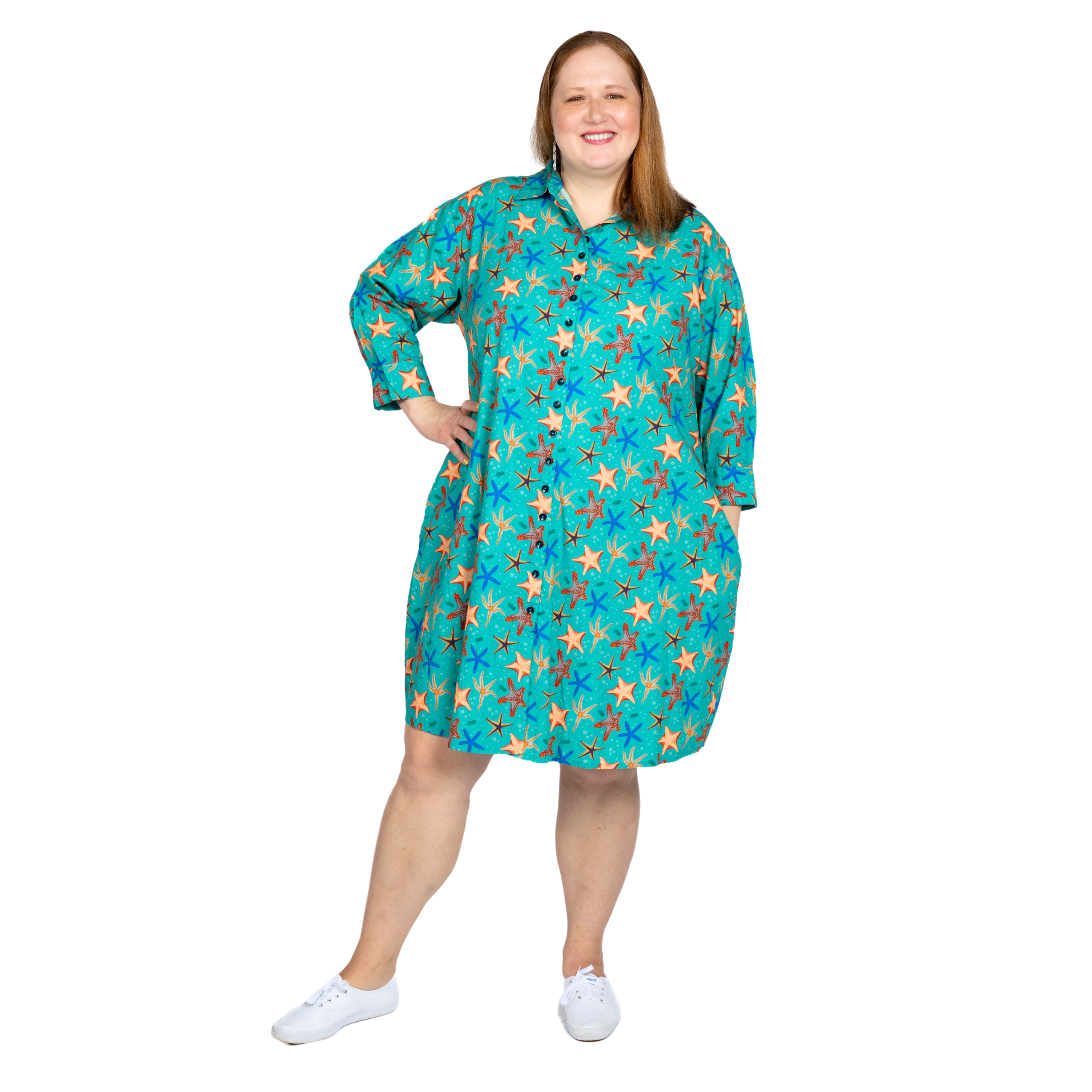 Starfish 3/4th Sleeves Button-Up Dress