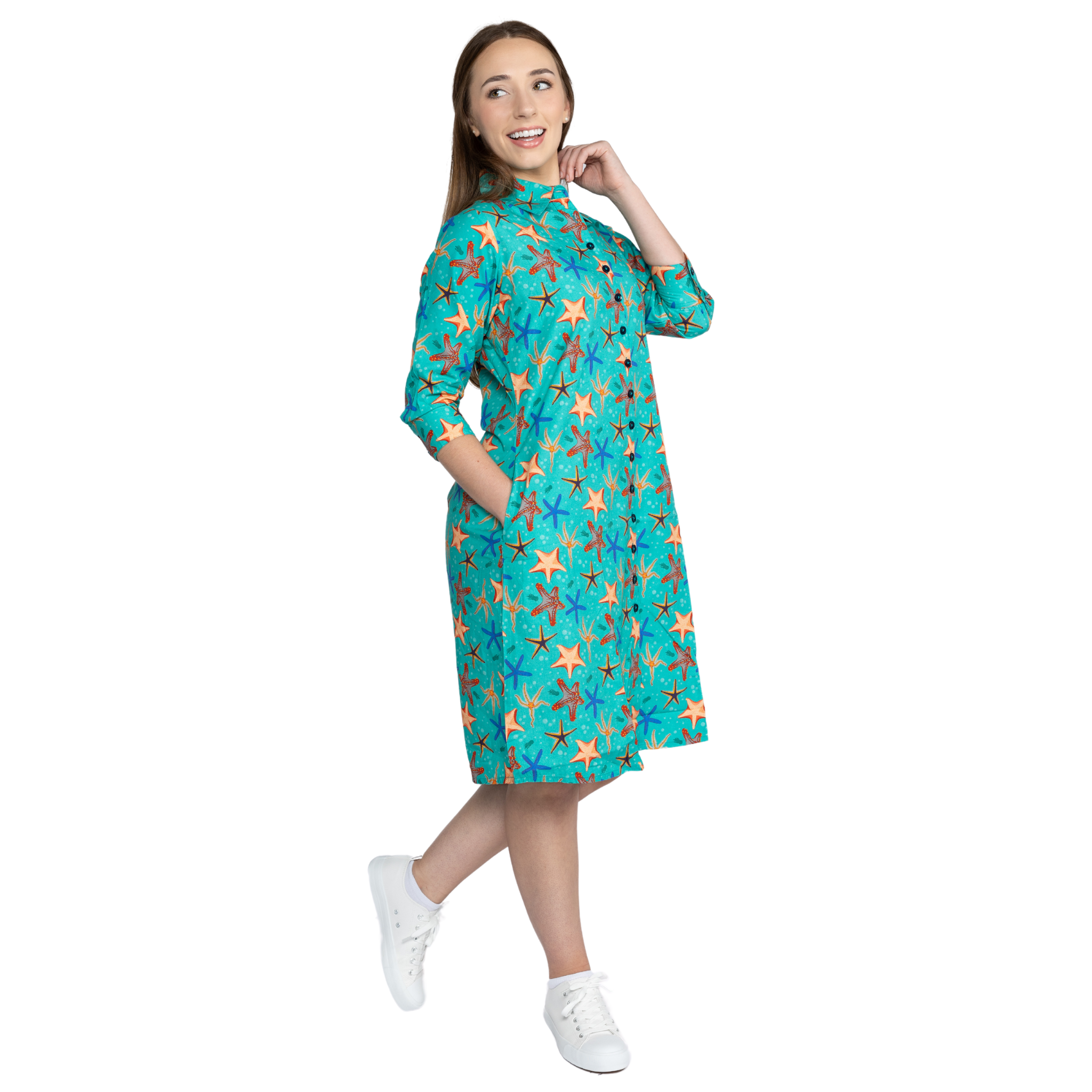 Starfish 3/4th Sleeves Button-Up Dress