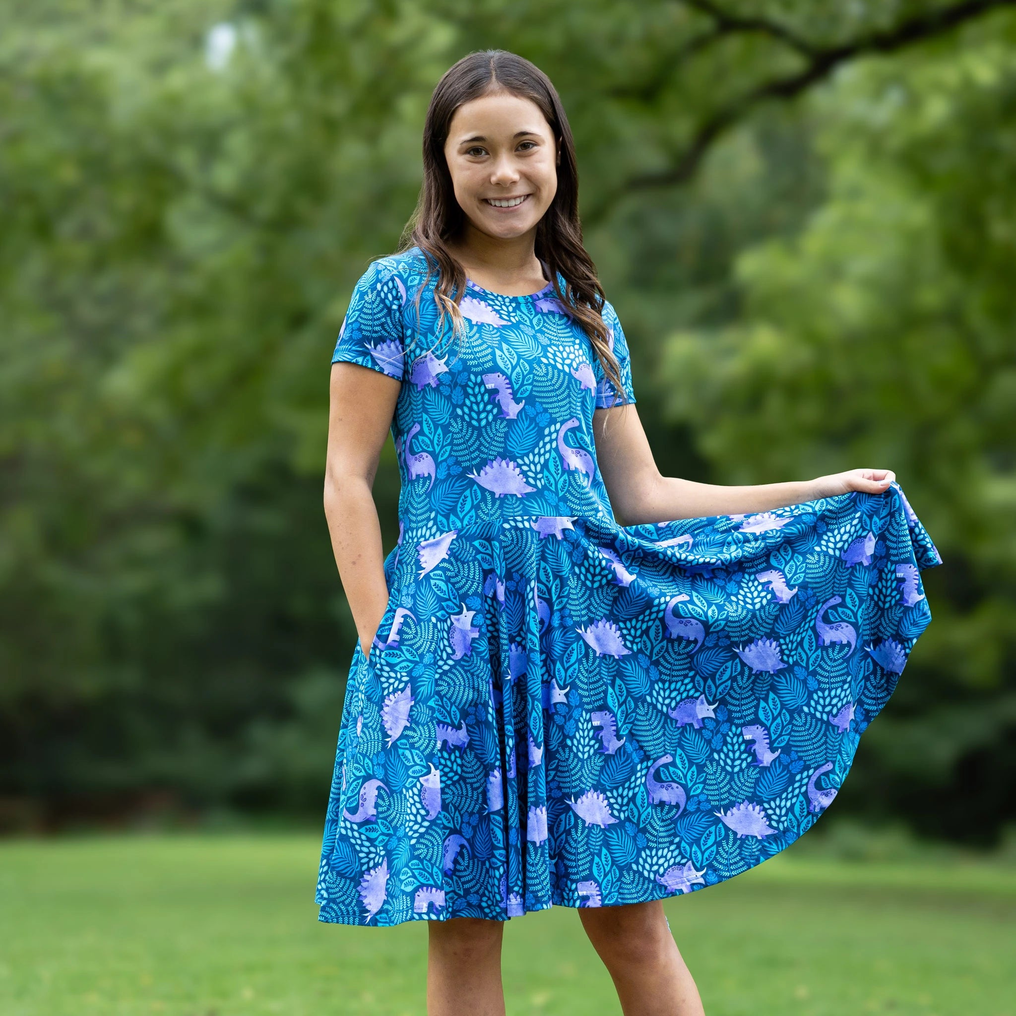 Tropical Dinosaur Kids Twirl Dress