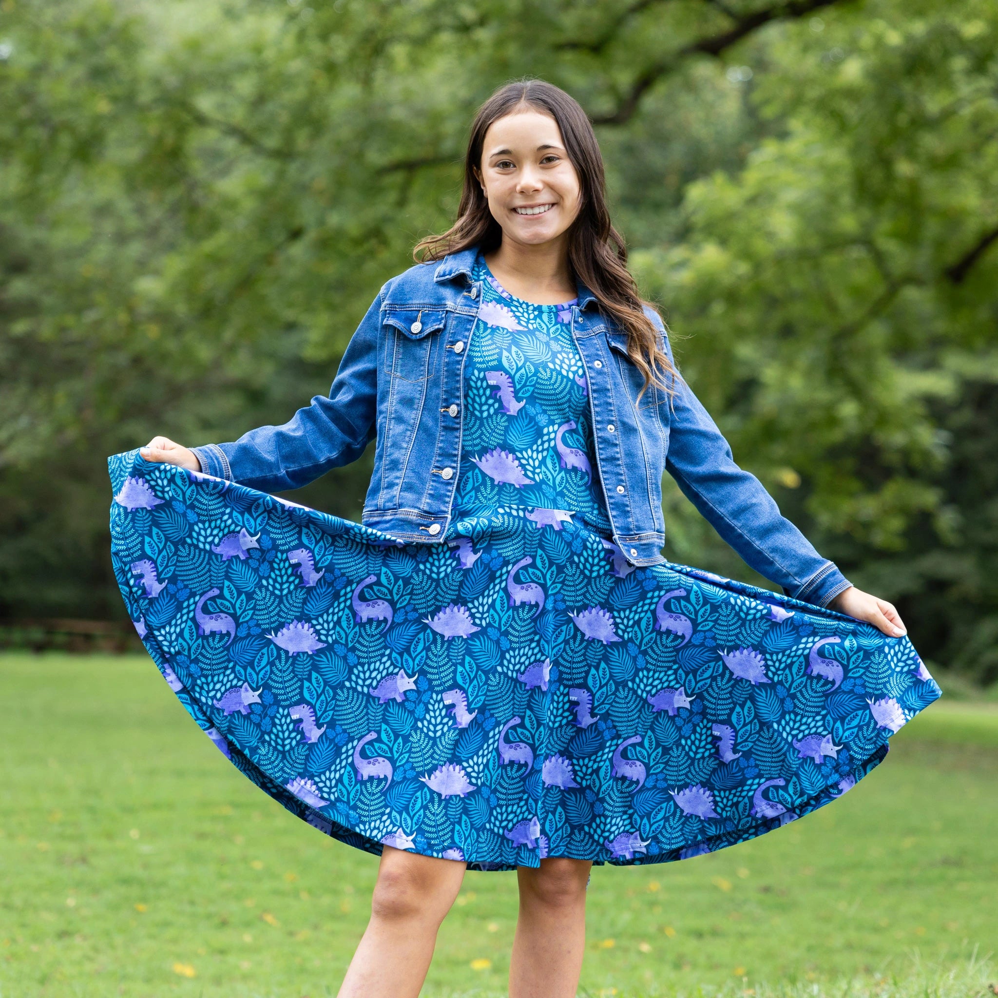 Tropical Dinosaur Kids Twirl Dress