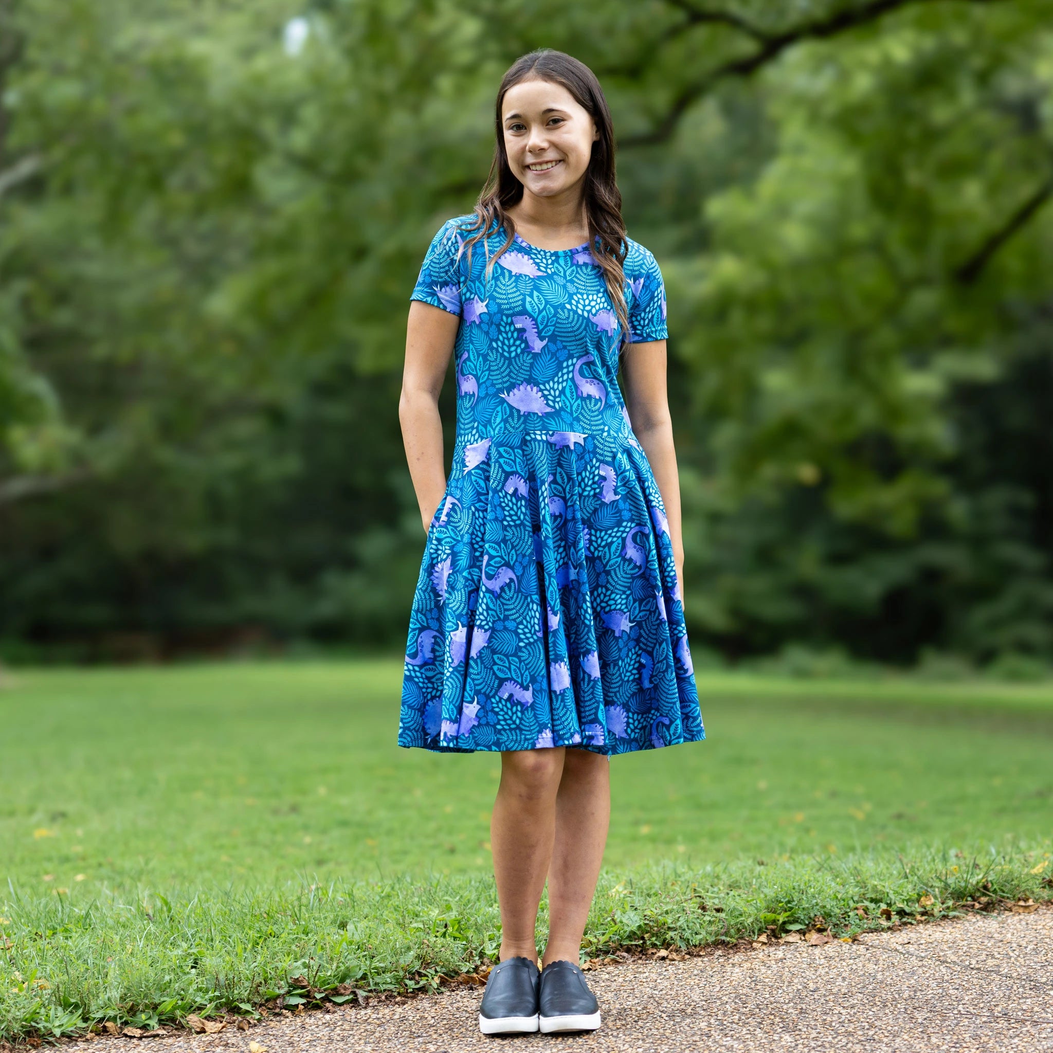 Tropical Dinosaur Kids Twirl Dress