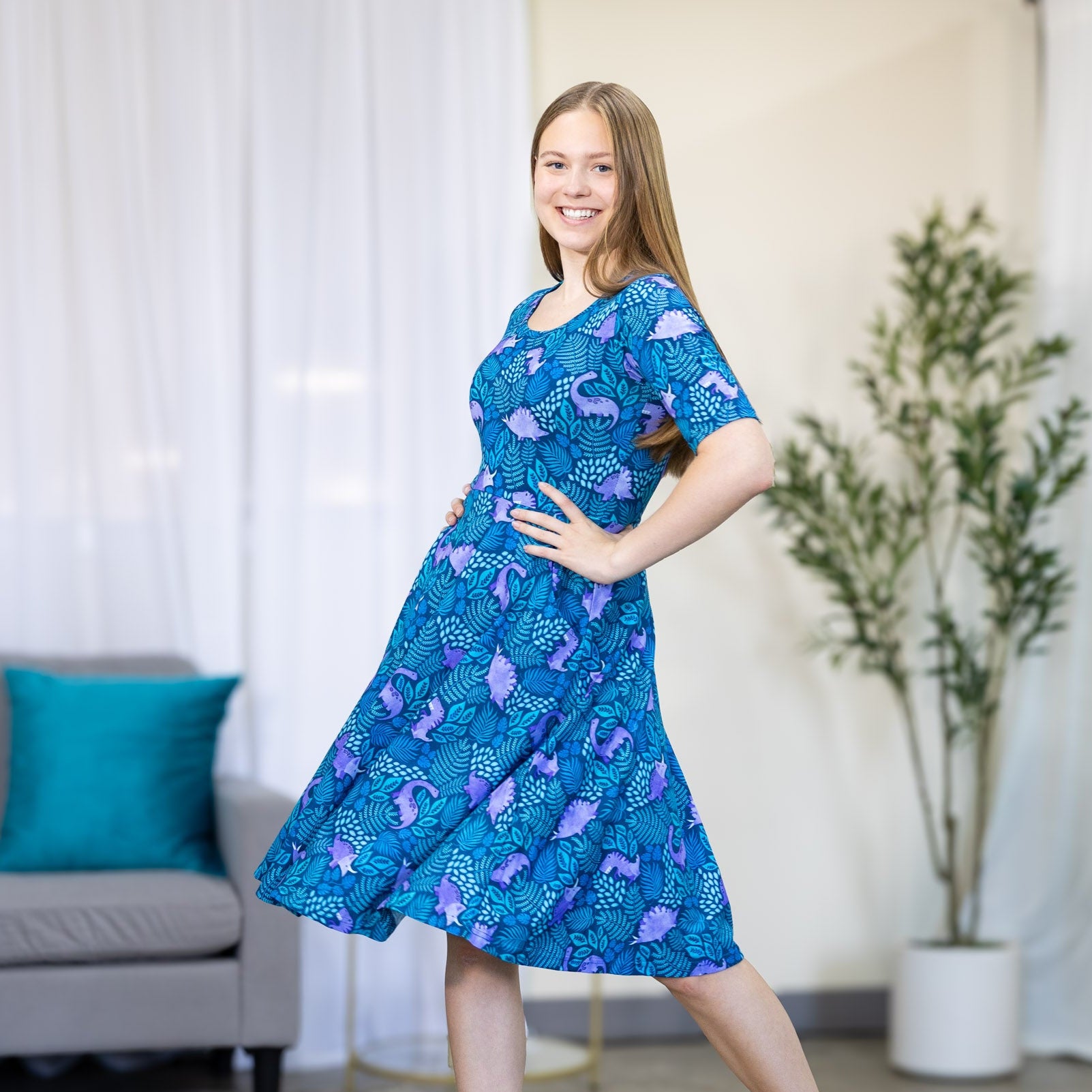 Tropical Dinosaur Twirl Dress