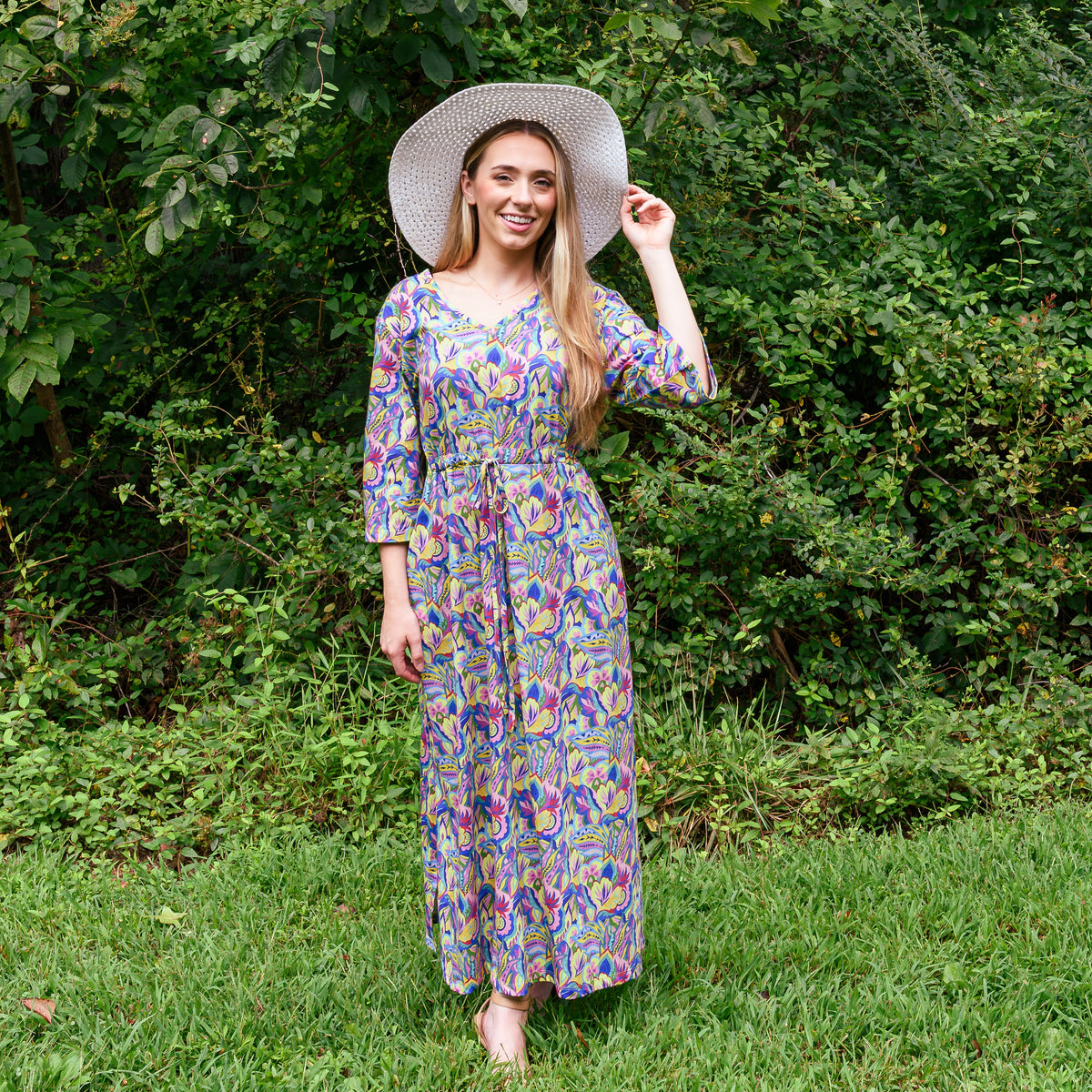 Tropical Festive Garden Dress with Pockets