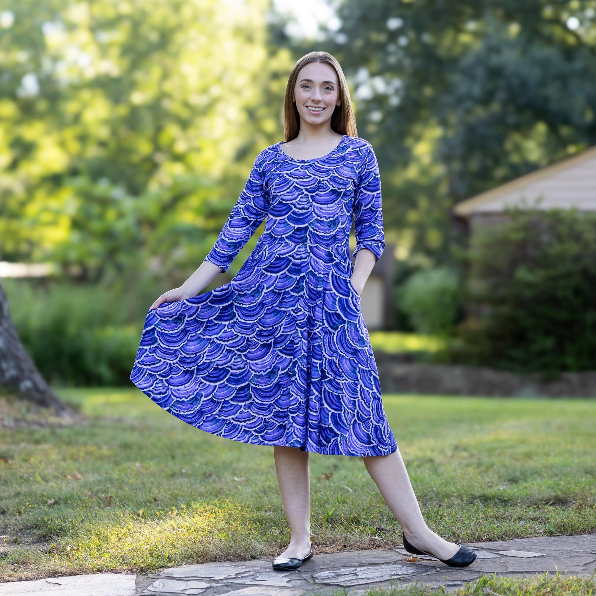 Turkey Tail Mushroom 3/4th Sleeves Twirl Dress