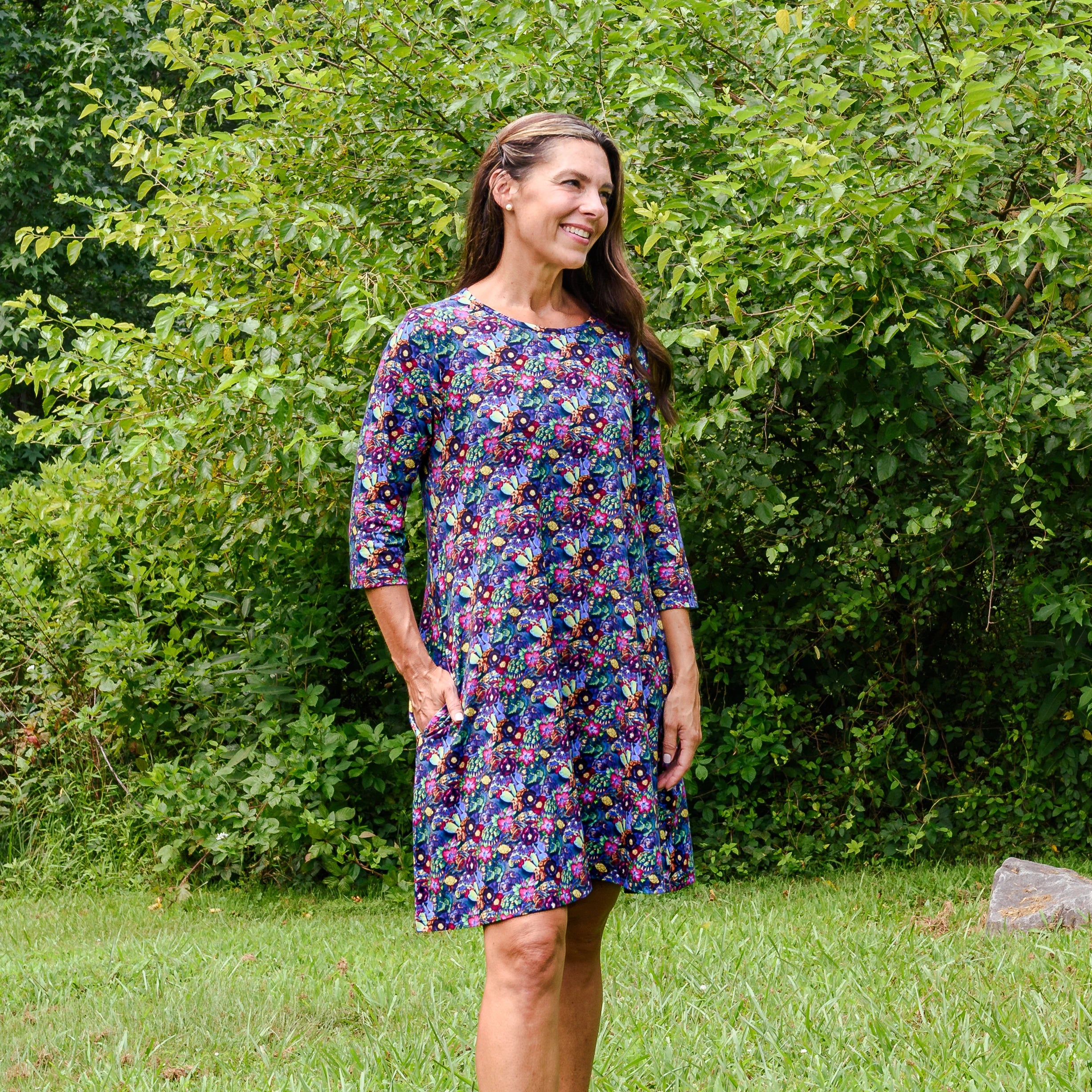 Watercolor Tortoise Long Tunic with Pockets