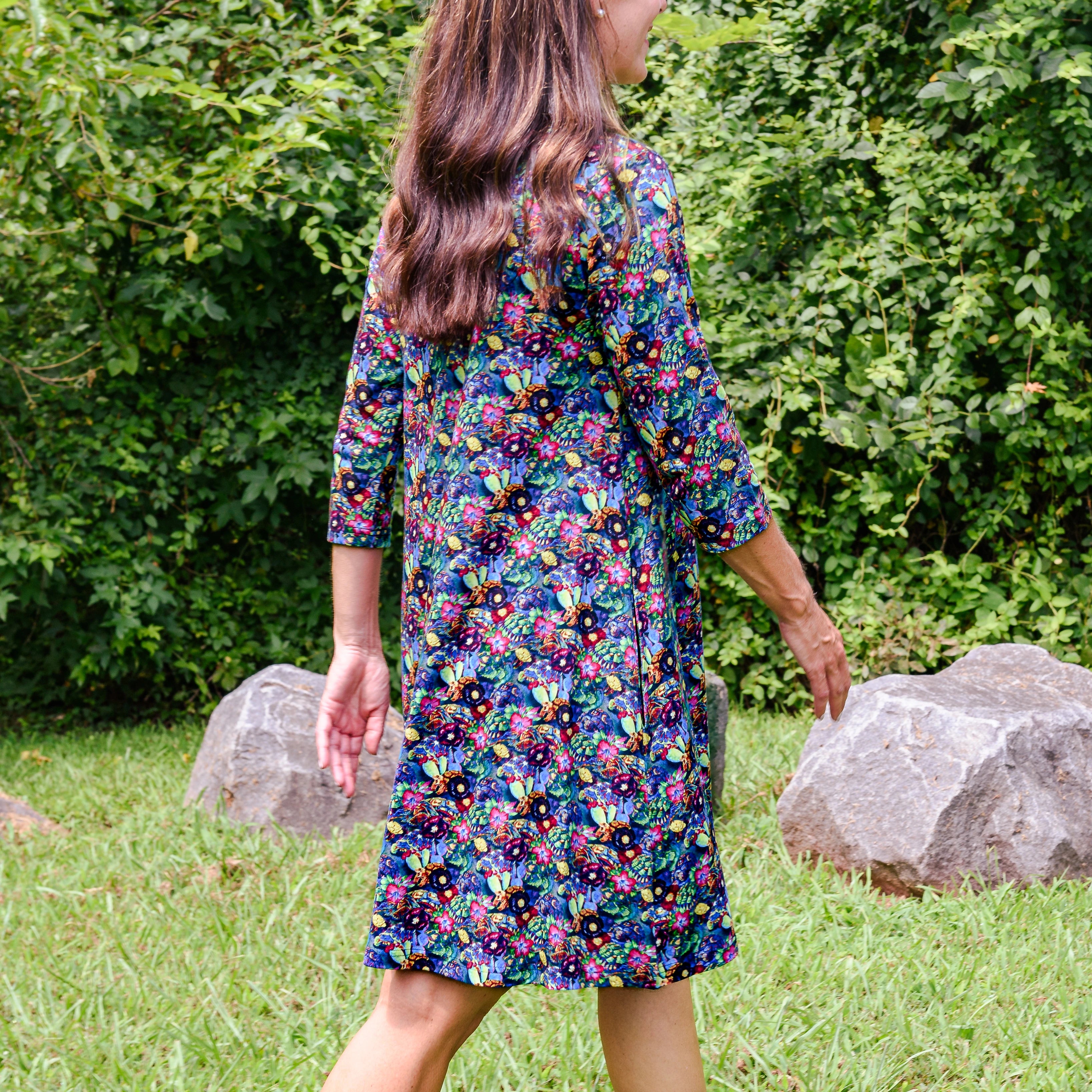 Watercolor Tortoise Long Tunic with Pockets