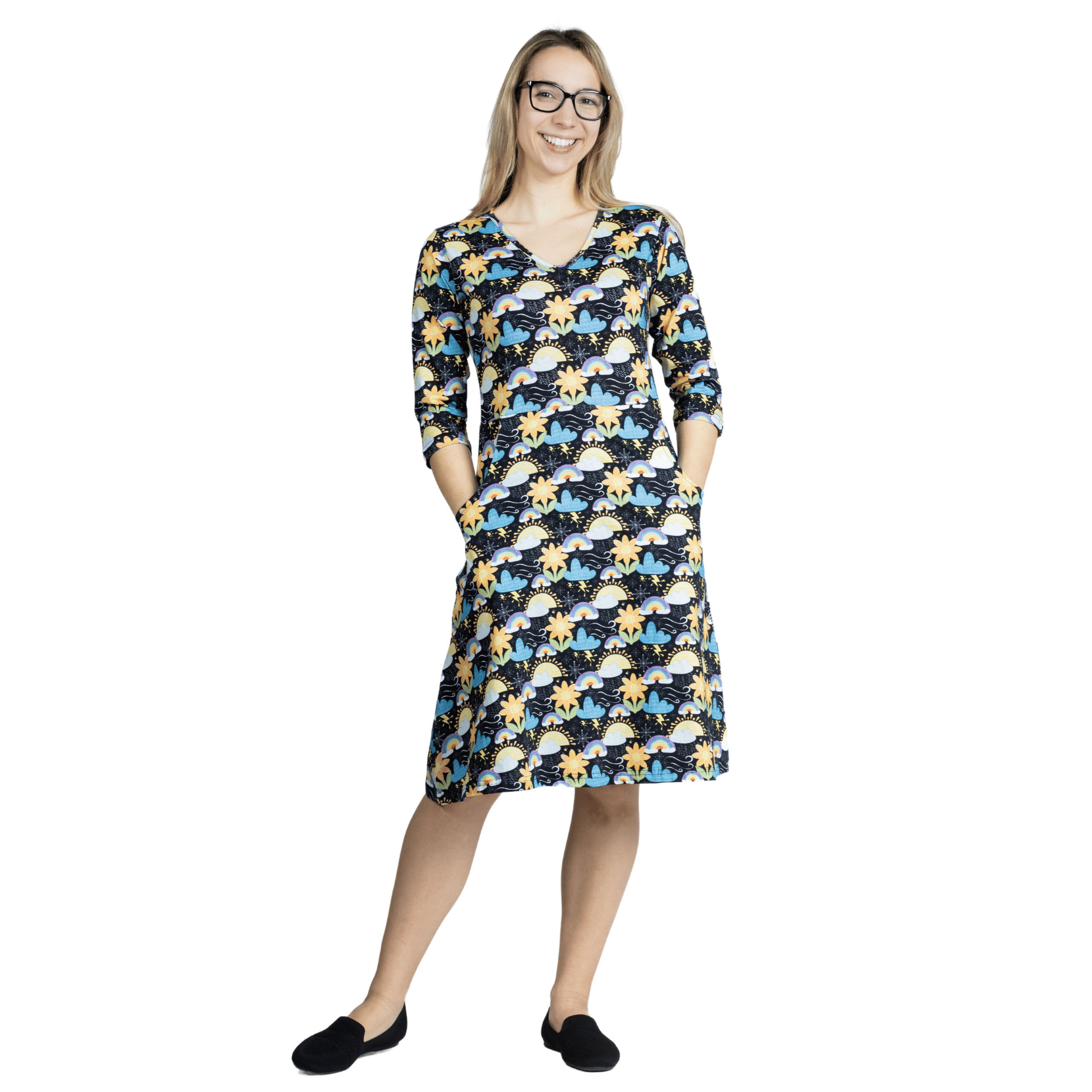Weather 3/4th Sleeves A-Line Dress (With Waist Seam)