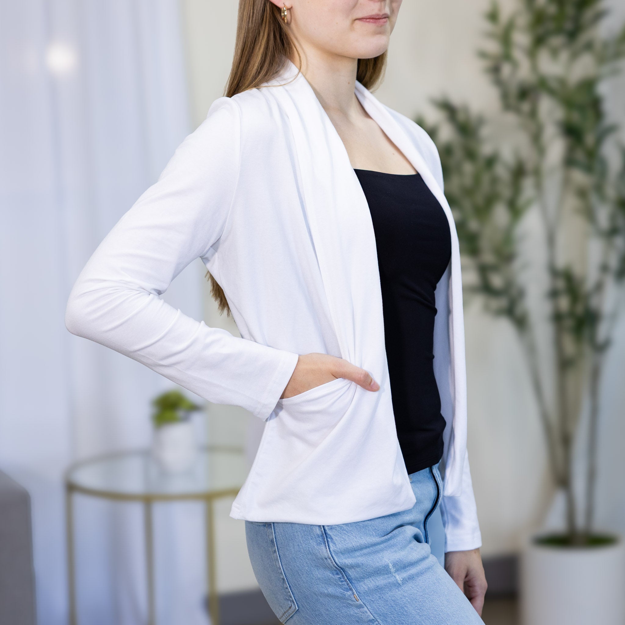 White Shorter-Length Cardigan
