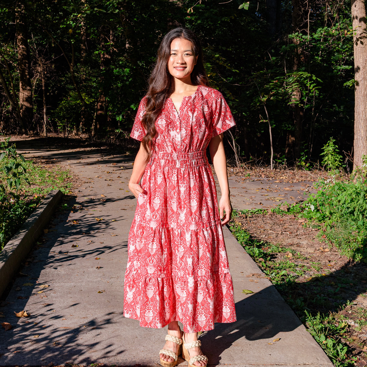 Wildwood Whimsy Woven Linen Dress with Pockets