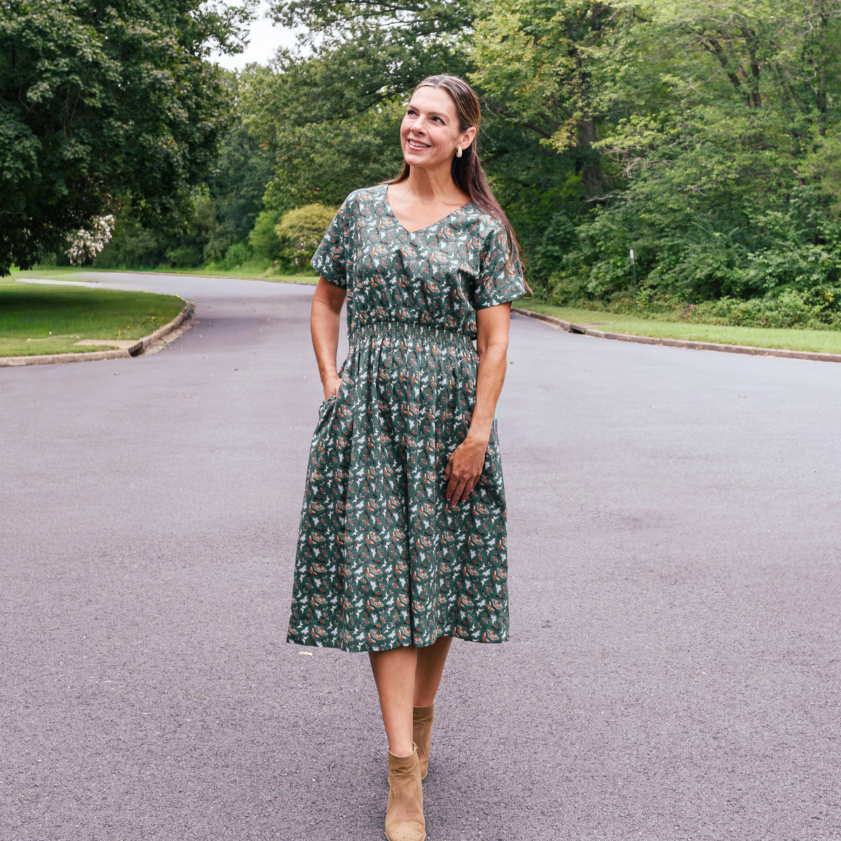 Winged Wonders Woven Midi Dress with Pockets