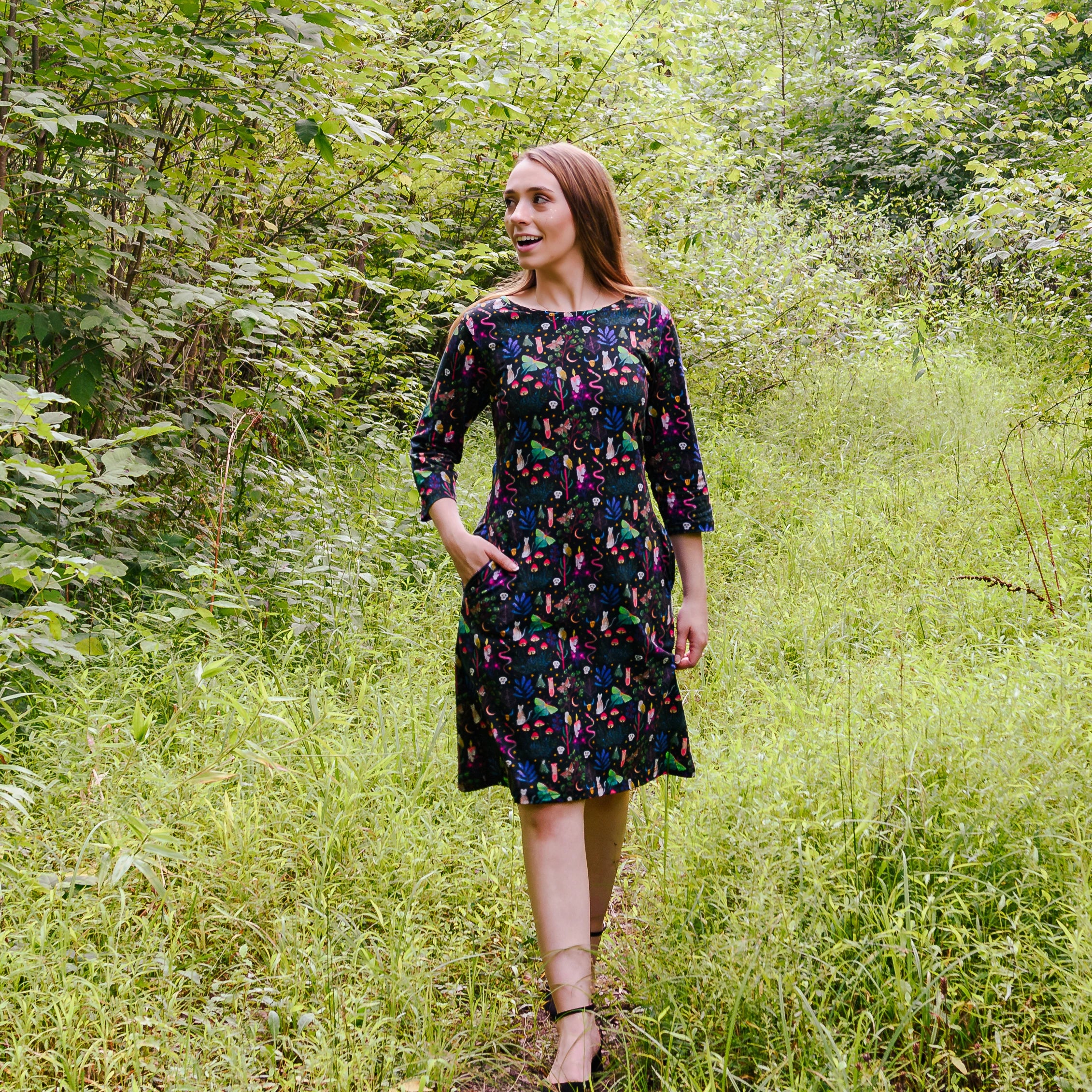 Witchy Forest Sheath Dress with Pockets