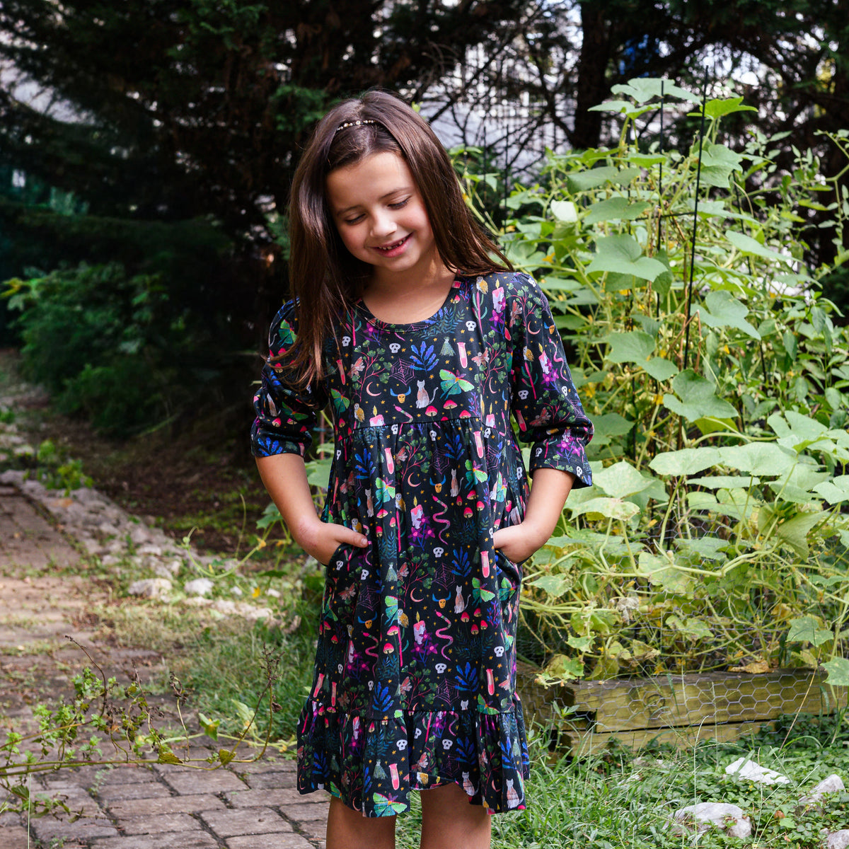 Witchy Forest Kids Dress with Pockets