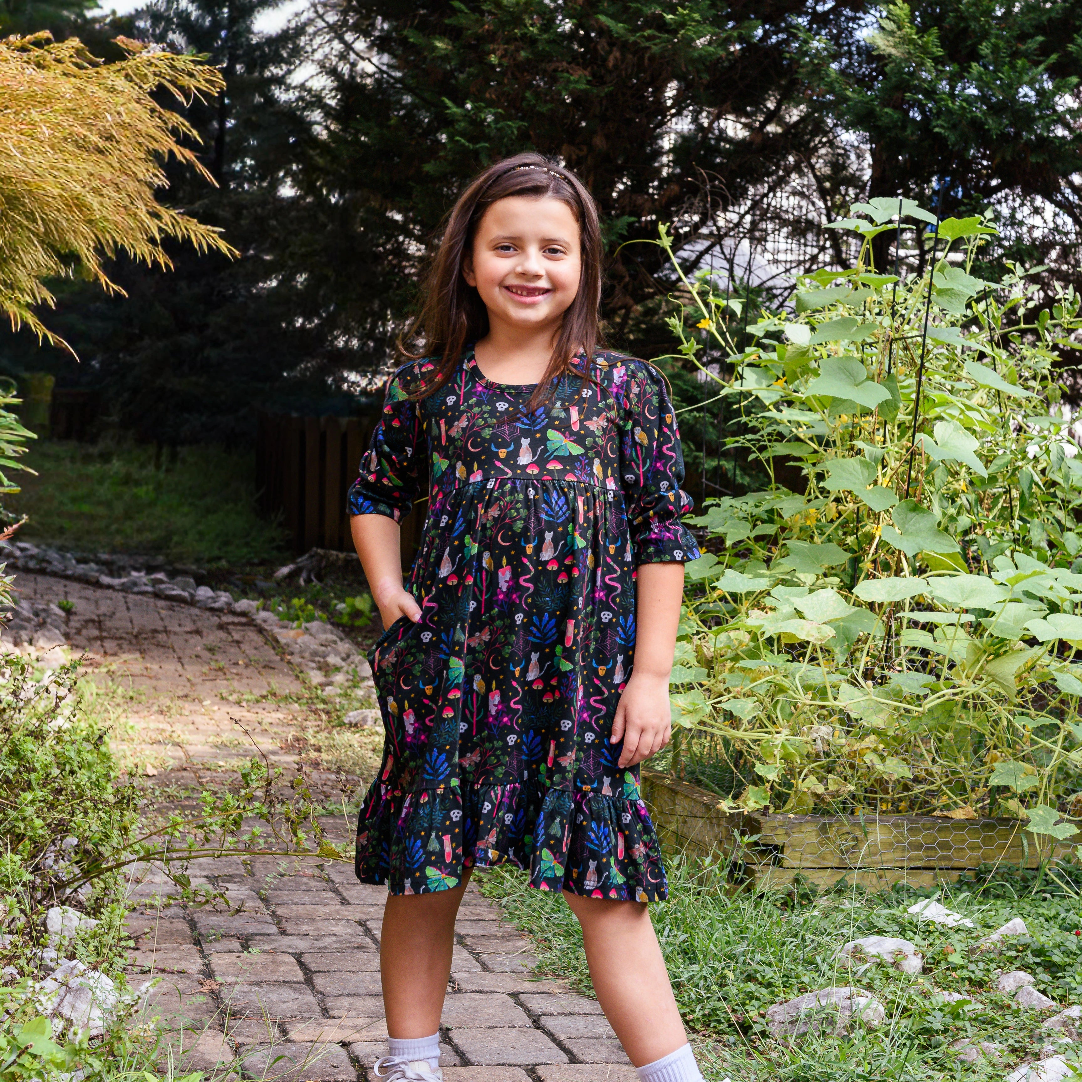 Witchy Forest Kids Dress with Pockets