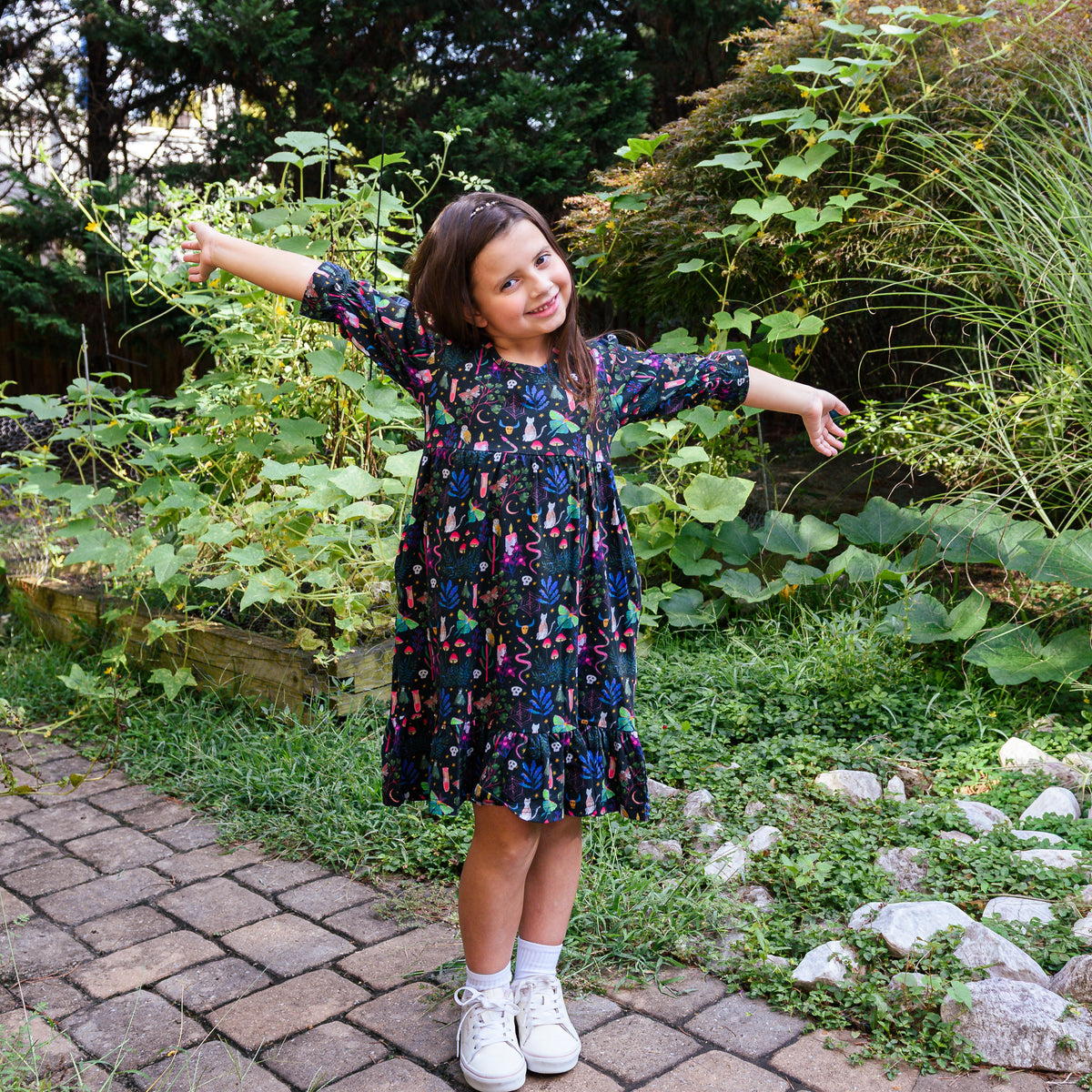 Witchy Forest Kids Dress with Pockets