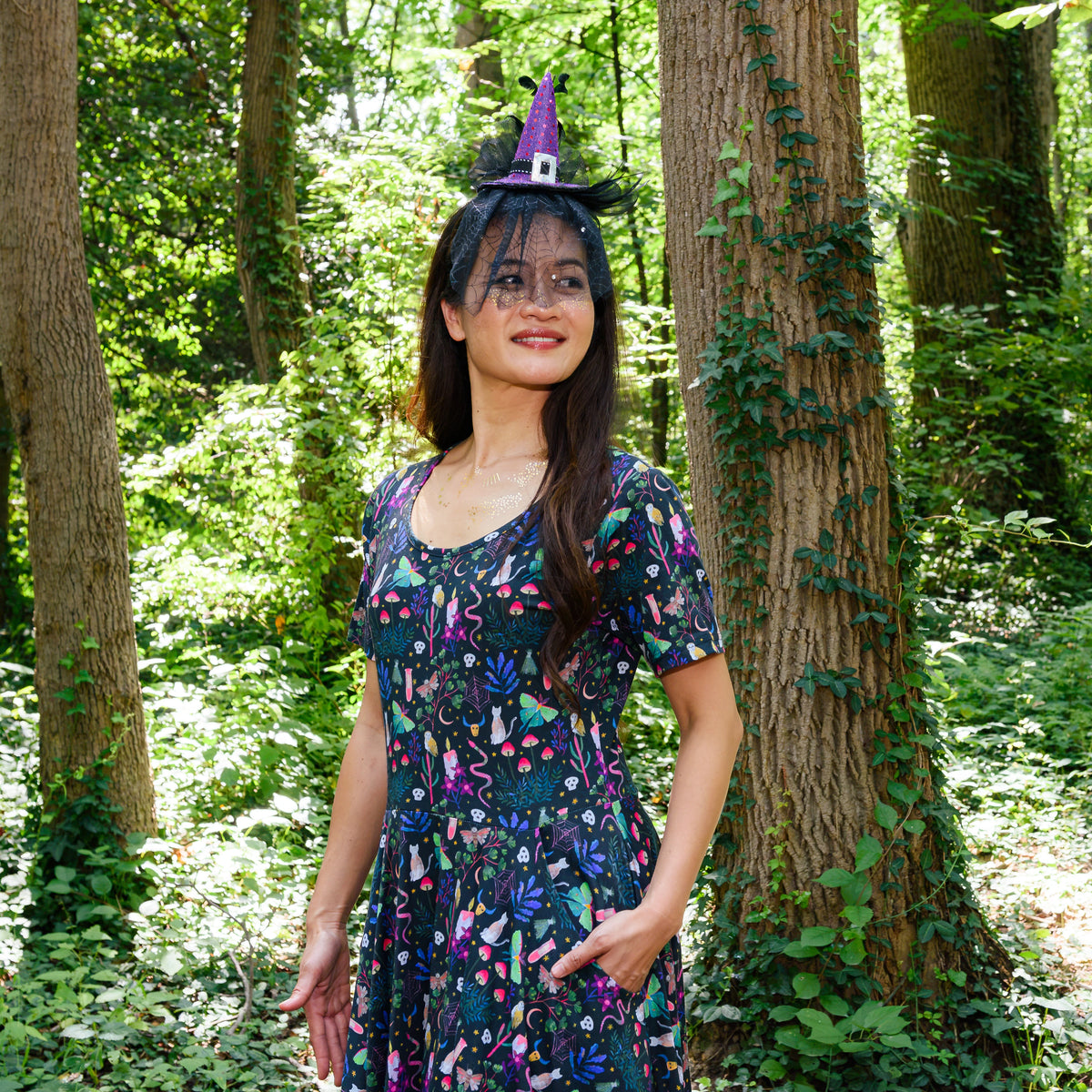 Witchy Forest Skater Dress with Pockets