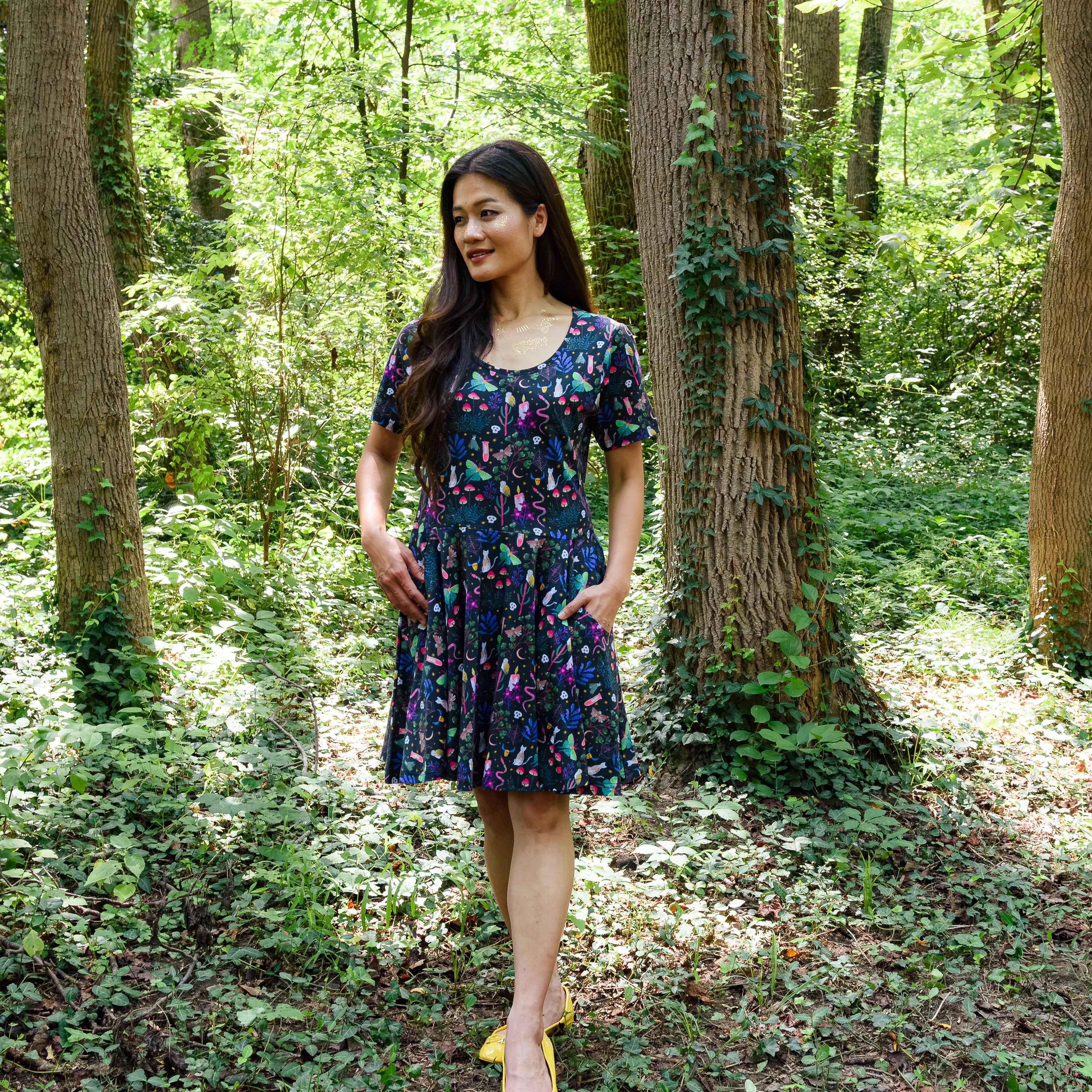Witchy Forest Skater Dress with Pockets