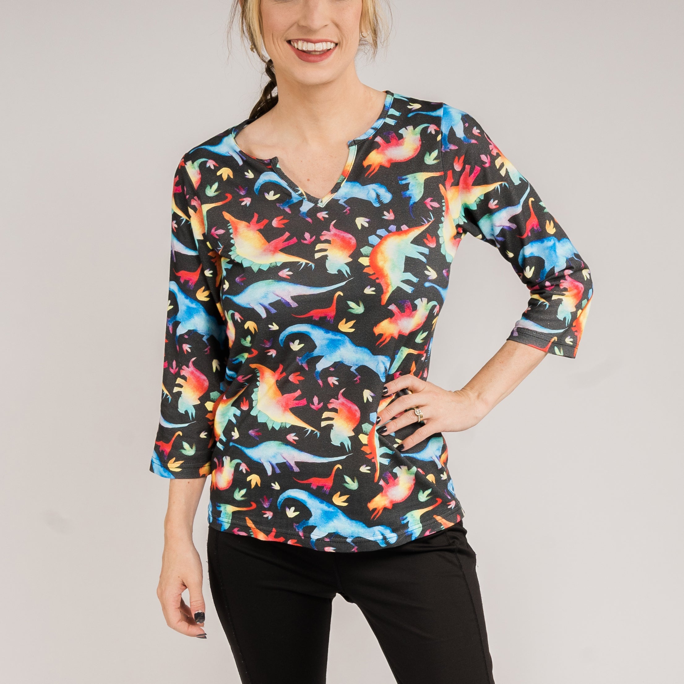 Rainbowsaurus Split Neck Tunic Top
