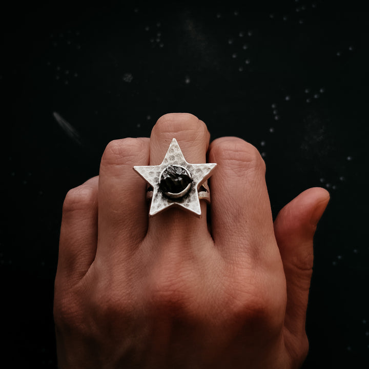 Star Shaped Ring with Authentic Meteorite