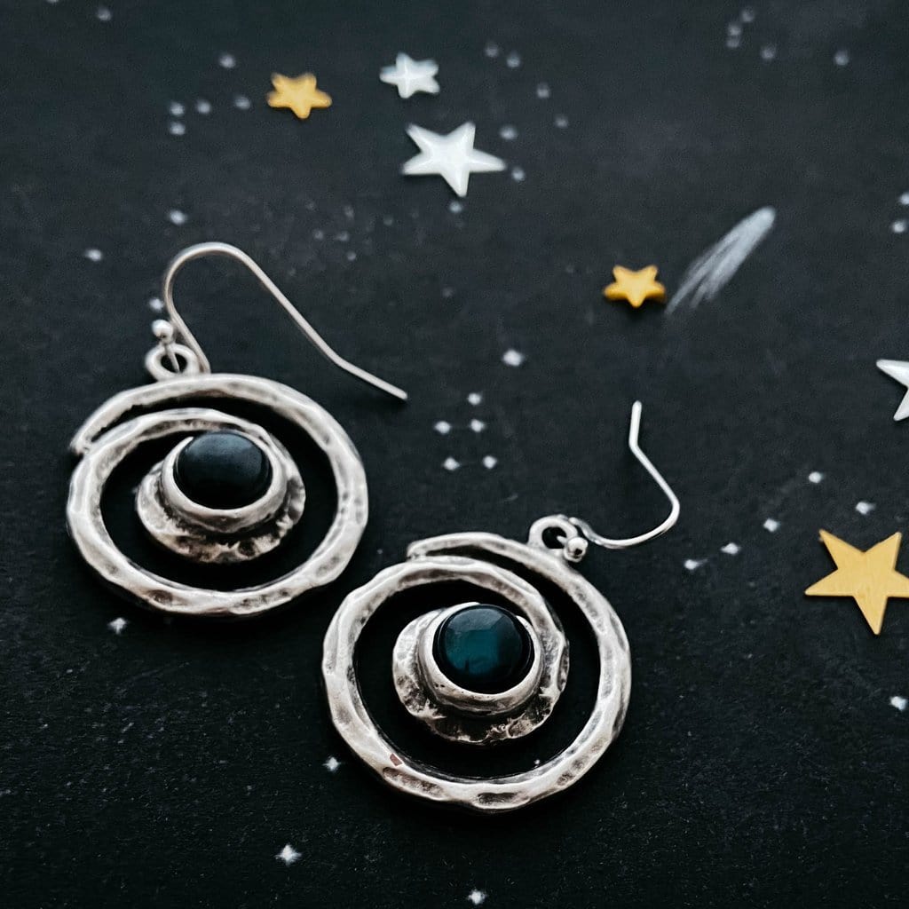 Milky Way Spiral Silver Labradorite Dangle Earrings