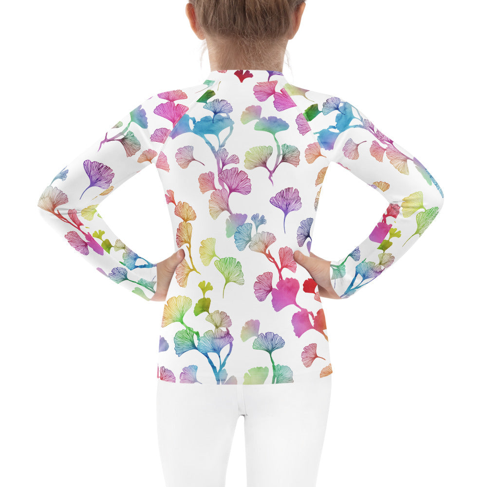 Rainbow Ginkgo Leaves Kids Rash Guard (POD)
