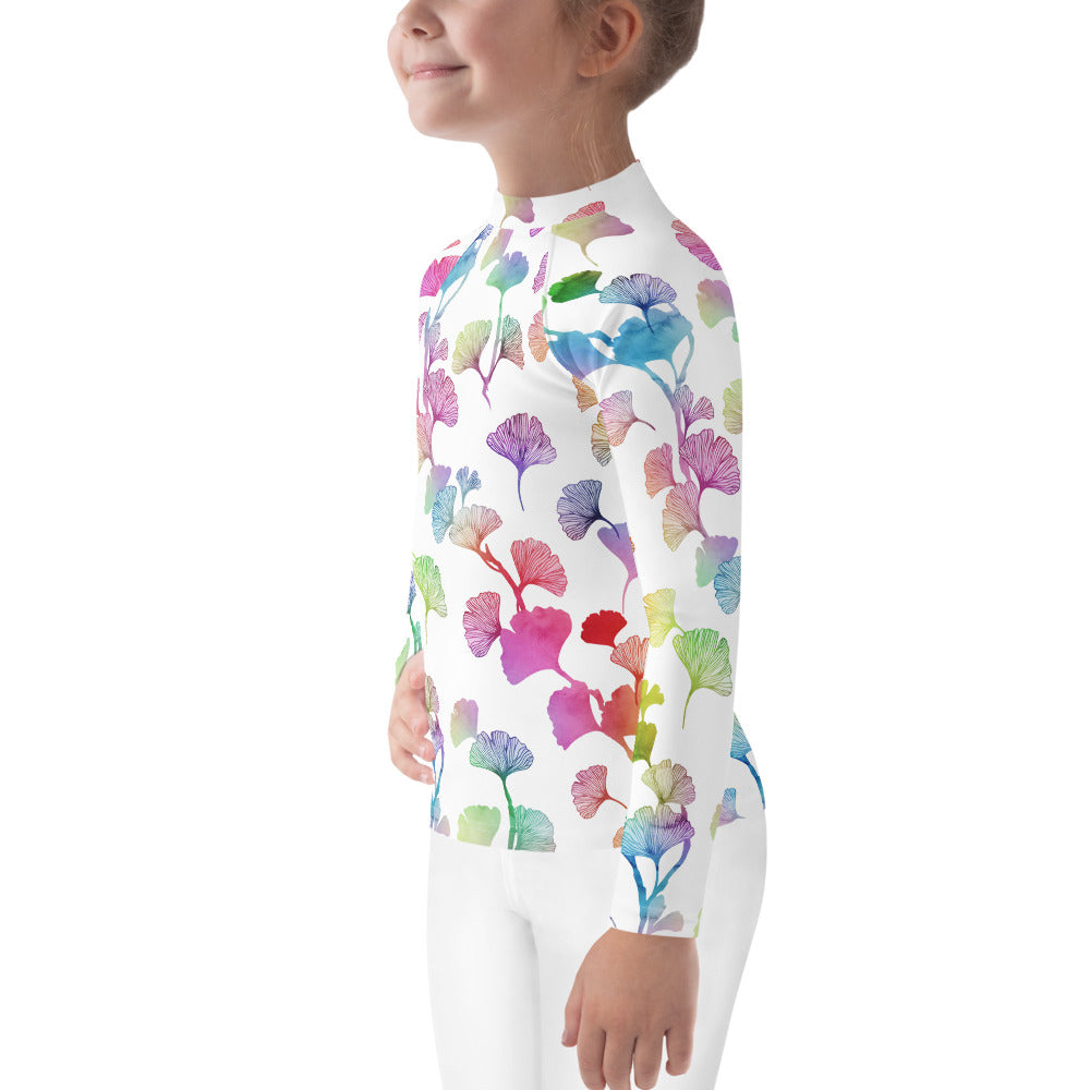 Rainbow Ginkgo Leaves Kids Rash Guard (POD)