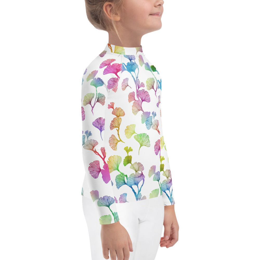 Rainbow Ginkgo Leaves Kids Rash Guard (POD)