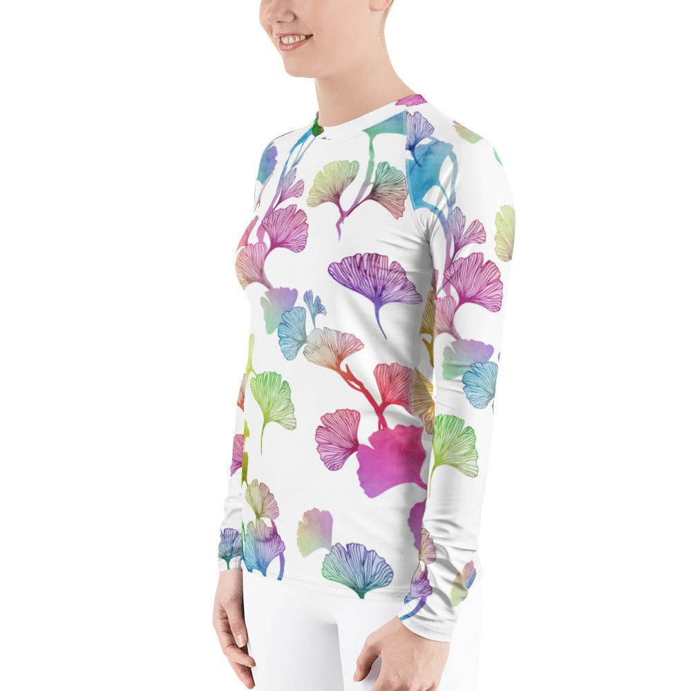 Rainbow Ginkgo Leaves Rash Guard Top (POD)
