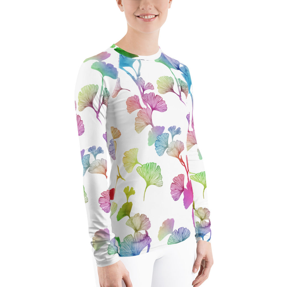 Rainbow Ginkgo Leaves Rash Guard Top (POD)