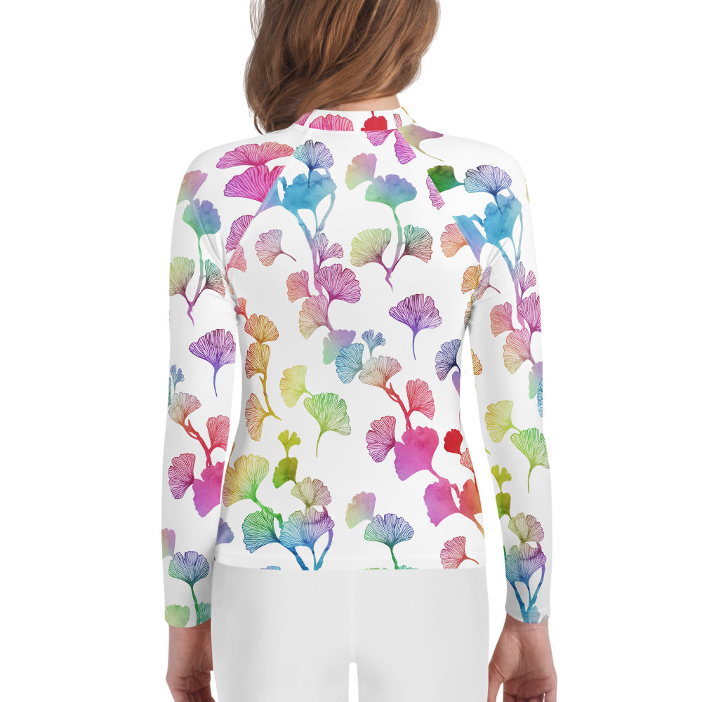 Rainbow Ginkgo Leaves Youth Rash Guard (POD)