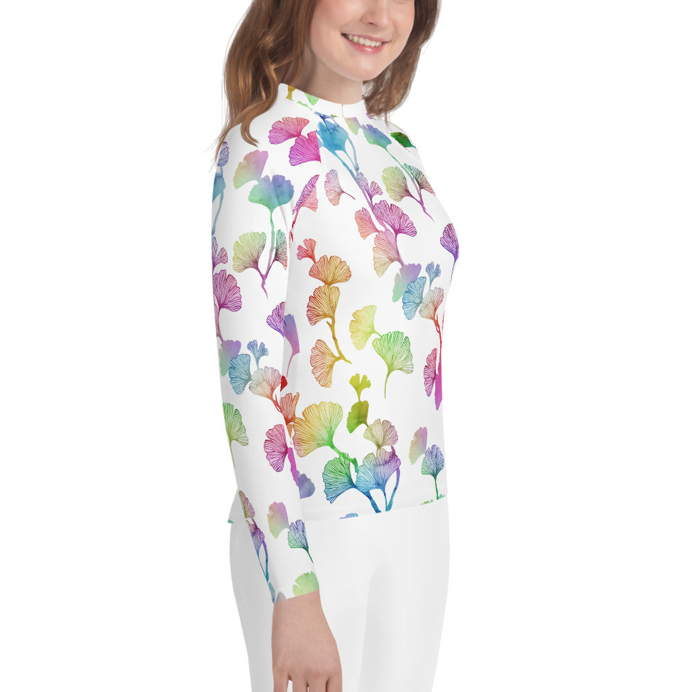 Rainbow Ginkgo Leaves Youth Rash Guard (POD)