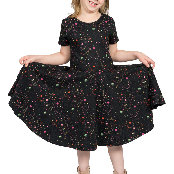 Rainbow Constellations Glow-in-the-Dark Kids Twirl Dress