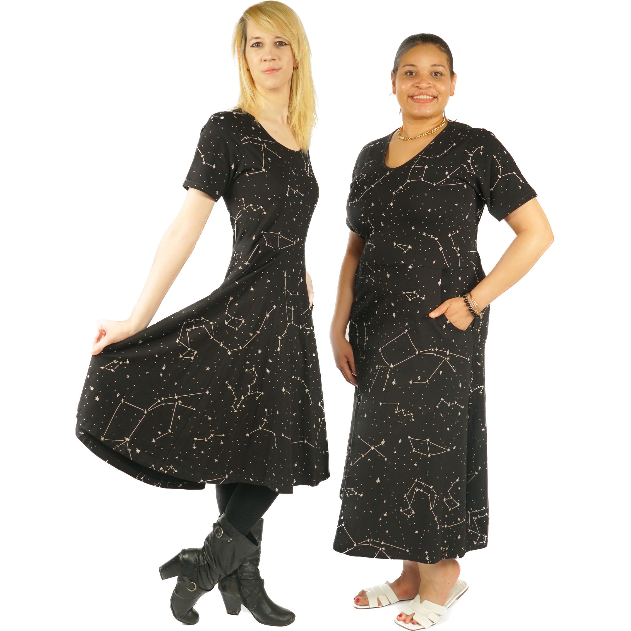 Constellations Glow-in-the-dark Long Midi Dress (With Waist Seam)
