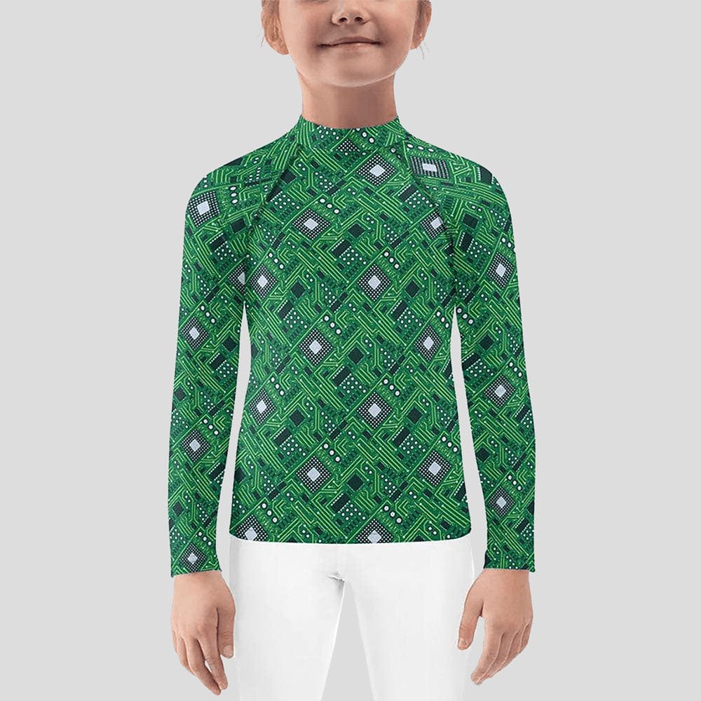 Green Circuit Board Kids Rash Guard (POD)