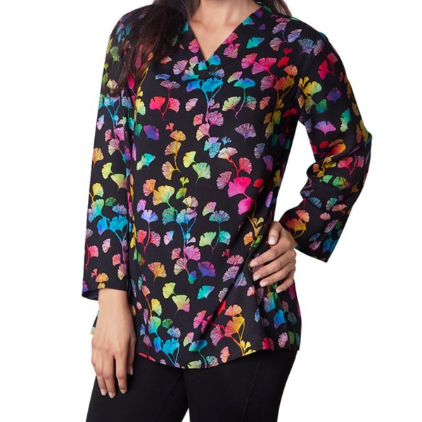 Rainbow Ginkgo Leaves V-Neck Tunic Top
