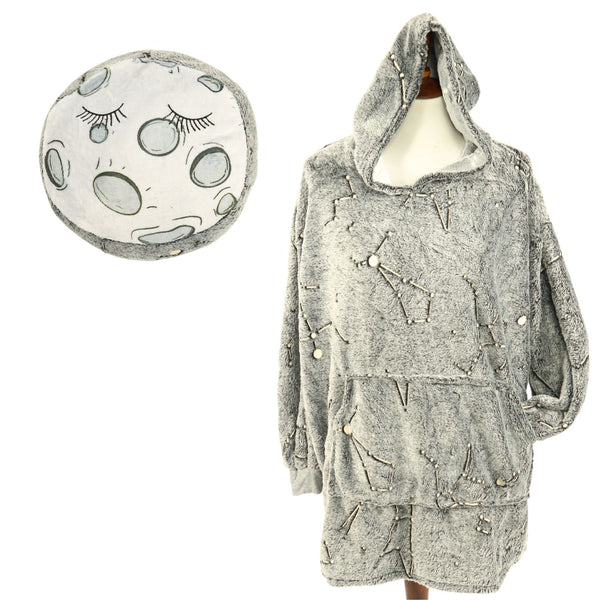 Moon Plushie with Constellations Kids Blanket Hoodie